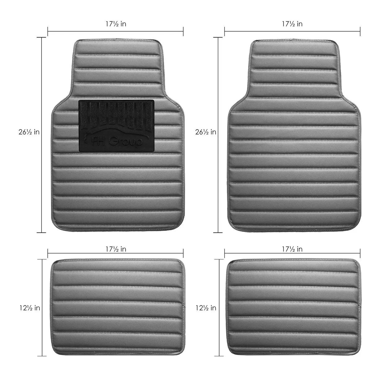 Heavy Duty Non-Slip Faux Leather Floor Mats - Full Set Gray