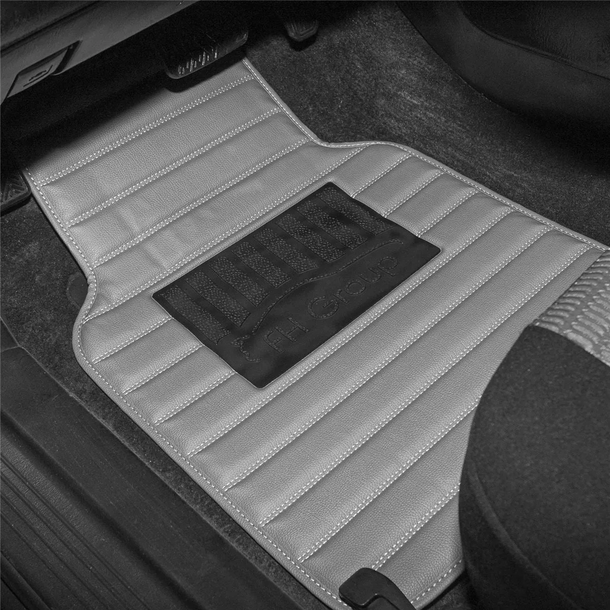 Heavy Duty Non-Slip Faux Leather Floor Mats - Full Set Gray