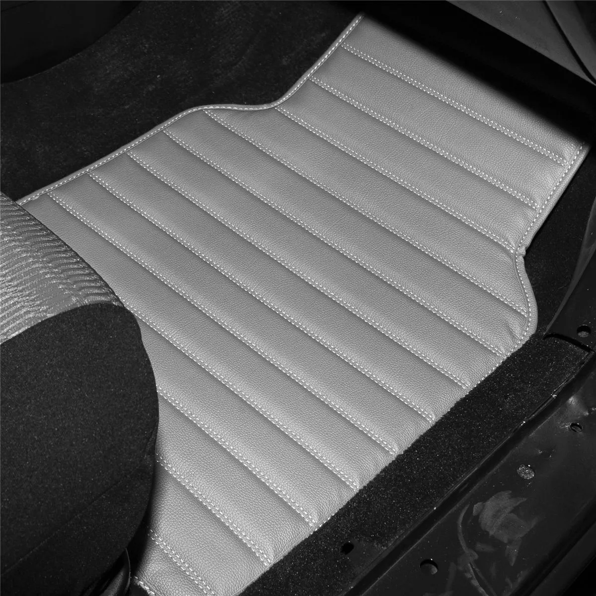 Heavy Duty Non-Slip Faux Leather Floor Mats - Full Set Gray