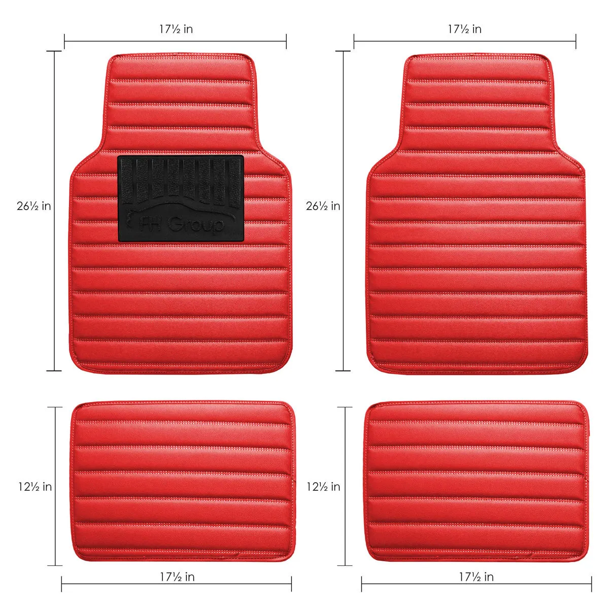 Heavy Duty Non-Slip Faux Leather Floor Mats - Full Set Red