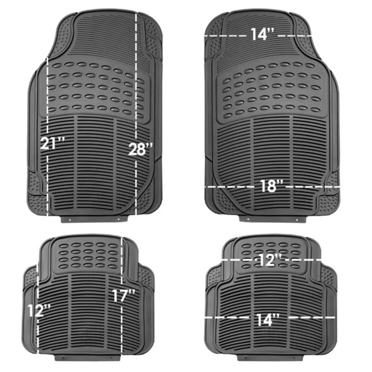 High Quality Trimmable Non-Slip Rubber Floor Mats - Full Set Gray