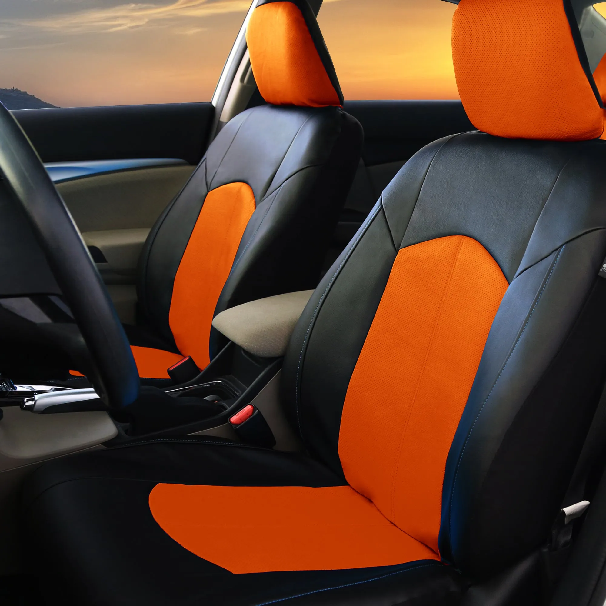 Highest Grade Faux Leather Seat Covers - Full Set Orange