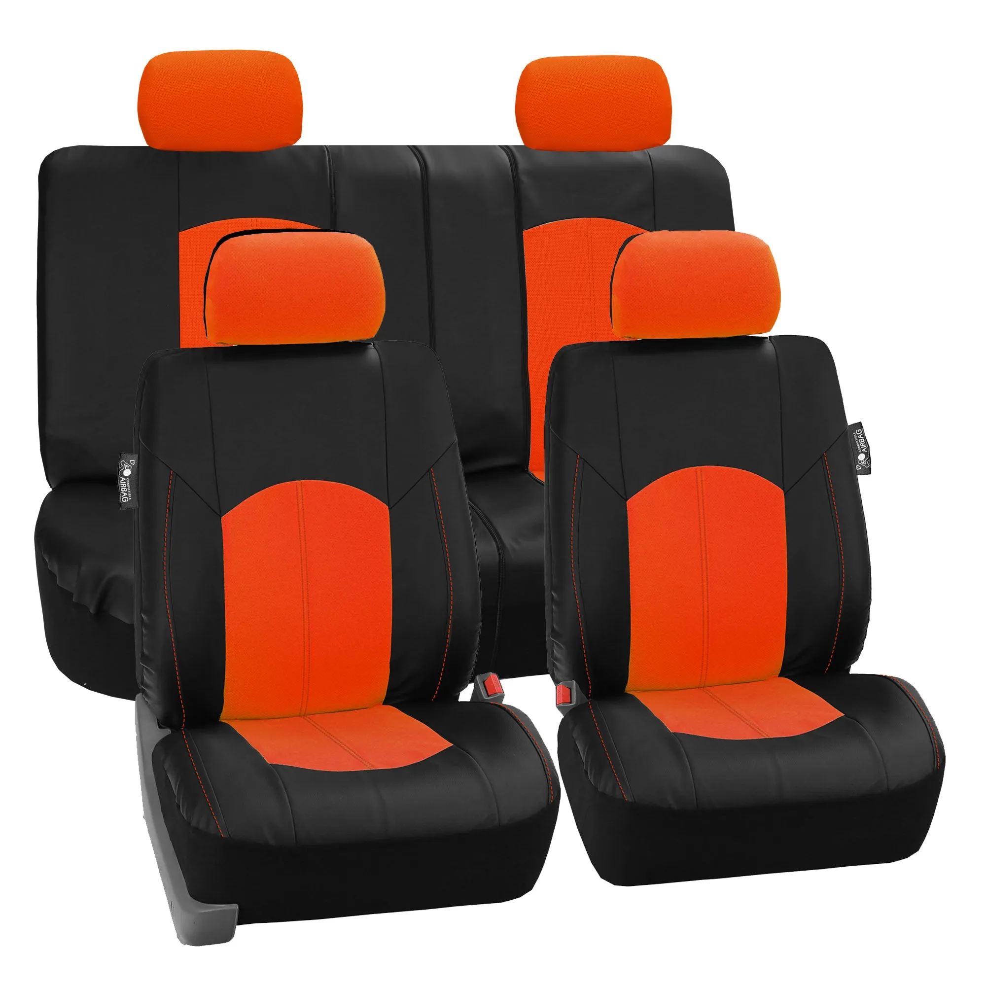 Highest Grade Faux Leather Seat Covers - Full Set Orange