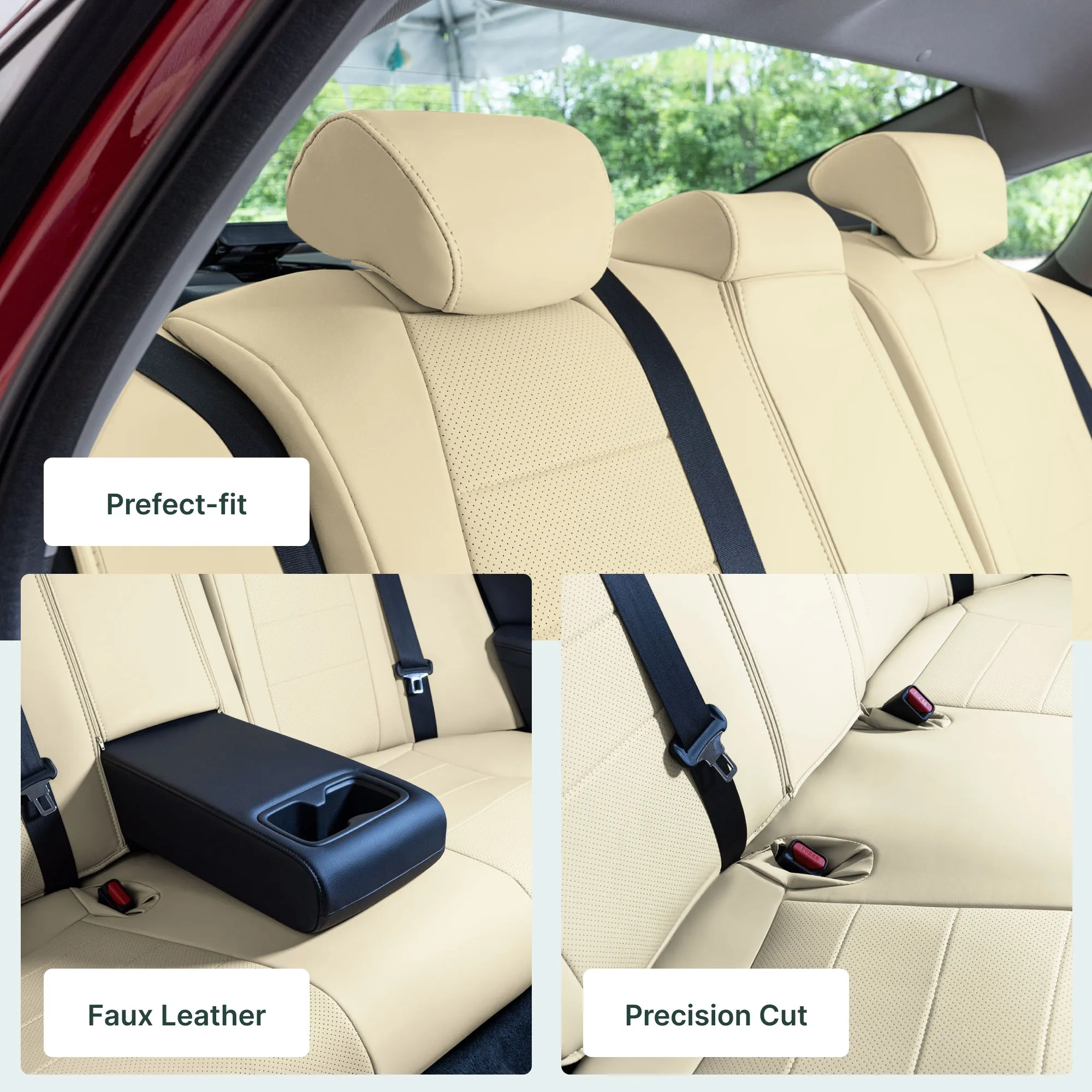 Honda Accord 2018 - 2022 Sport | Sport SE | EX| EX-L | Touring - Rear Set Seat Covers - Beige Faux Leather