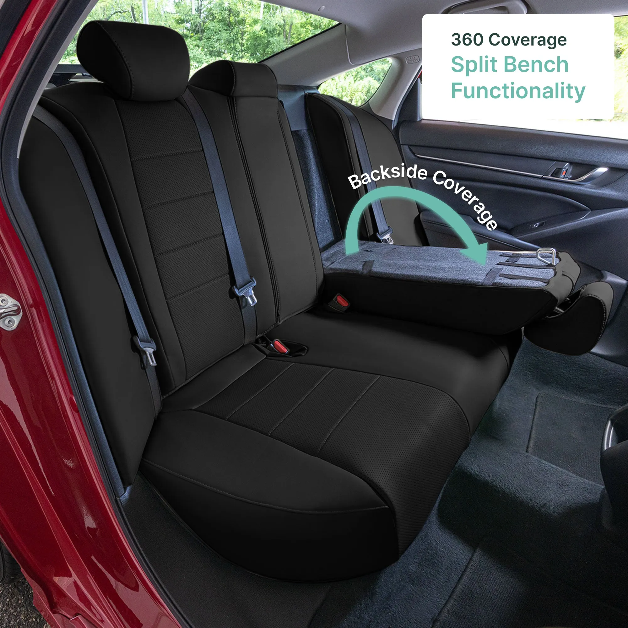 Honda Accord 2018 - 2022 Sport | Sport SE | EX| EX-L | Touring - Rear Set Seat Covers - Black Faux Leather