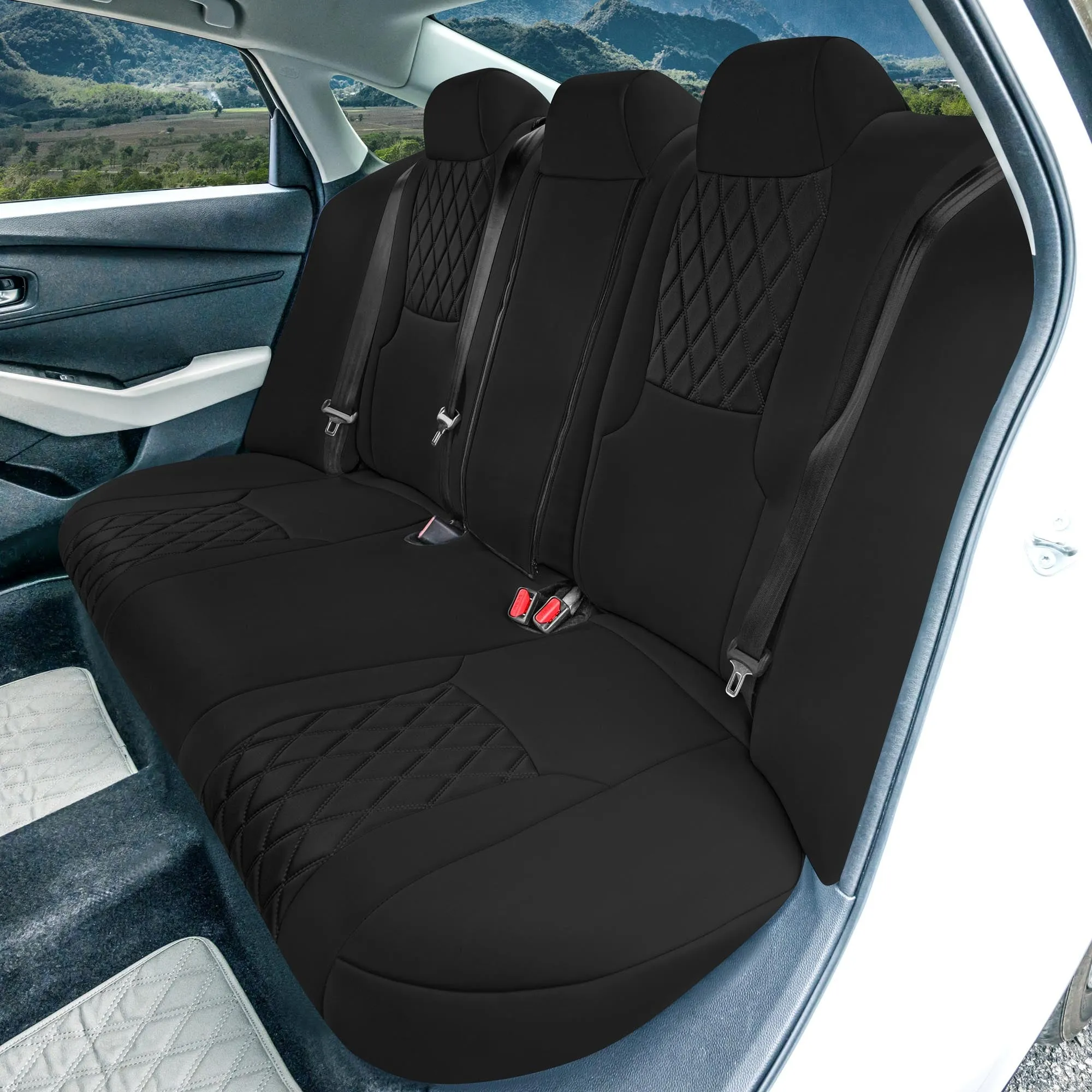 Honda Accord LX | Sport Hybrid 2018-2024 - Rear Set Seat Covers (Solid Bench) - Black Ultraflex Neoprene