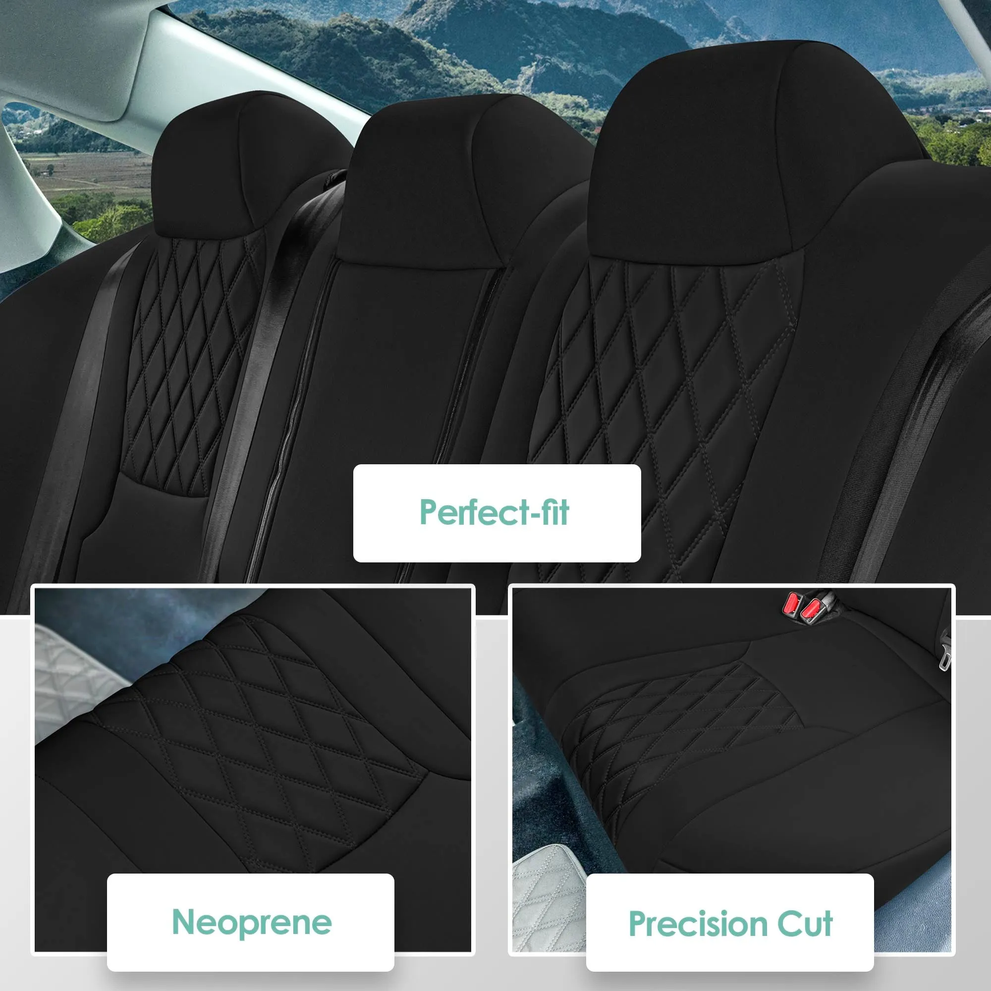 Honda Accord LX | Sport Hybrid 2018-2024 - Rear Set Seat Covers (Solid Bench) - Black Ultraflex Neoprene