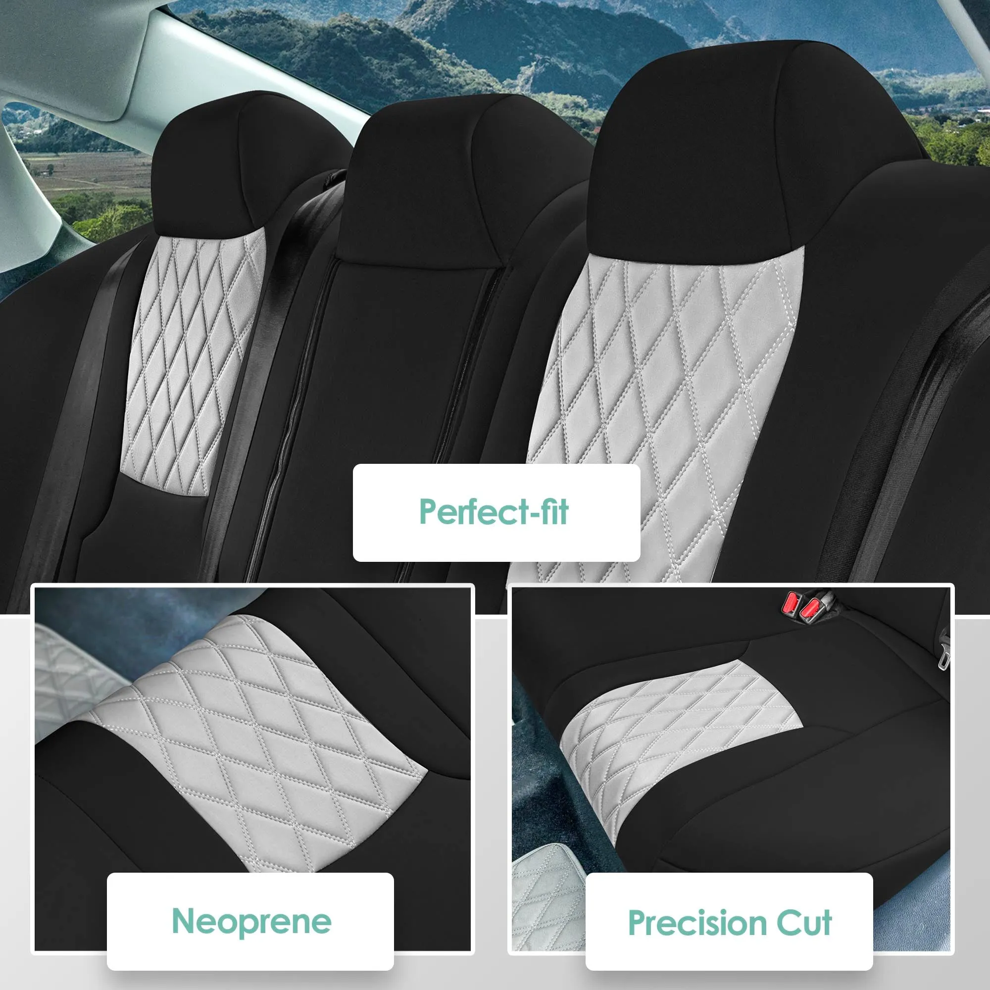 Honda Accord LX | Sport Hybrid 2018-2024 - Rear Set Seat Covers (Solid Bench) - Gray Ultraflex Neoprene
