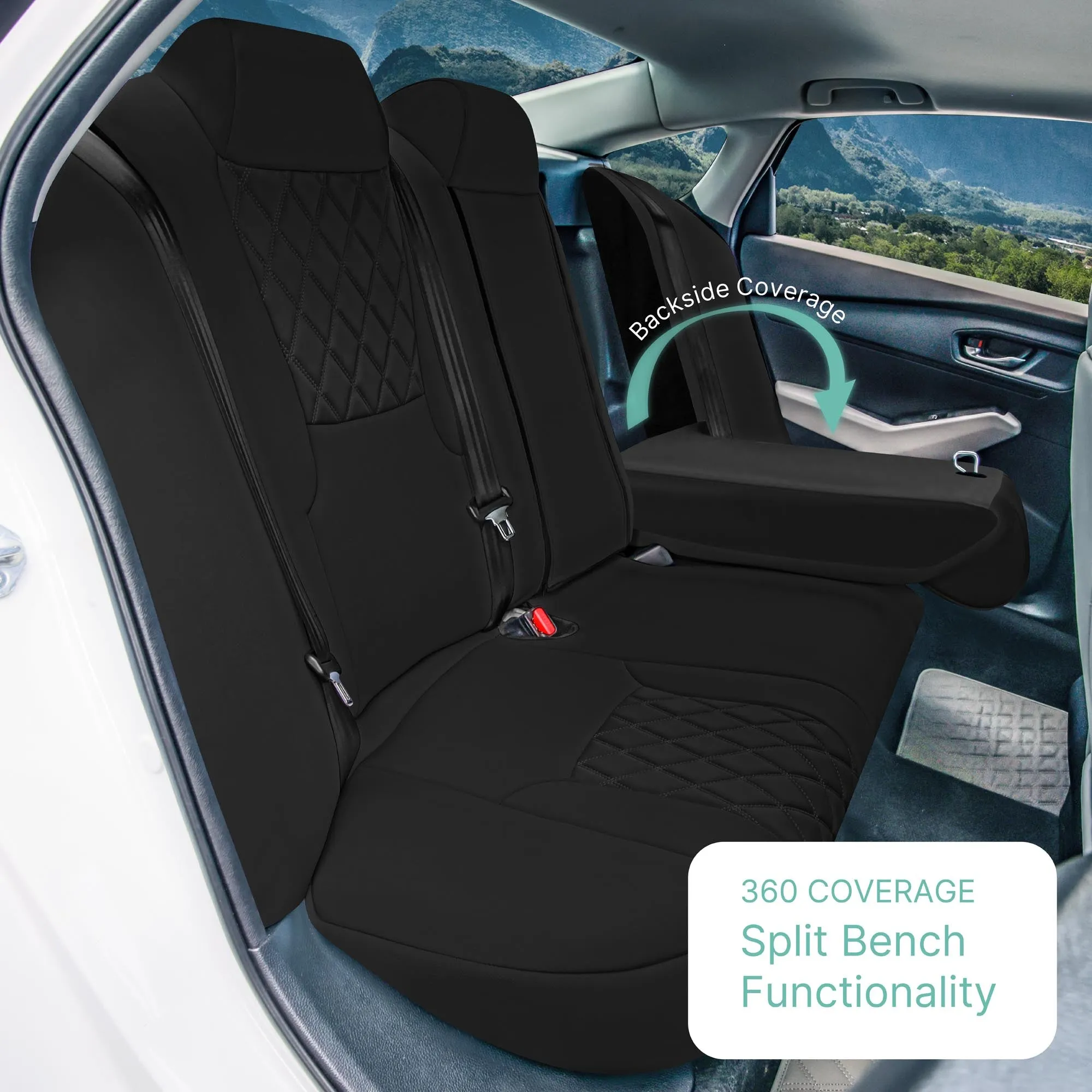 Honda Accord Sport | Sport SE | E X | EX-L | Touring 2023-2024 - Rear Set Seat Covers (Split Bench) - Black Ultraflex Neoprene