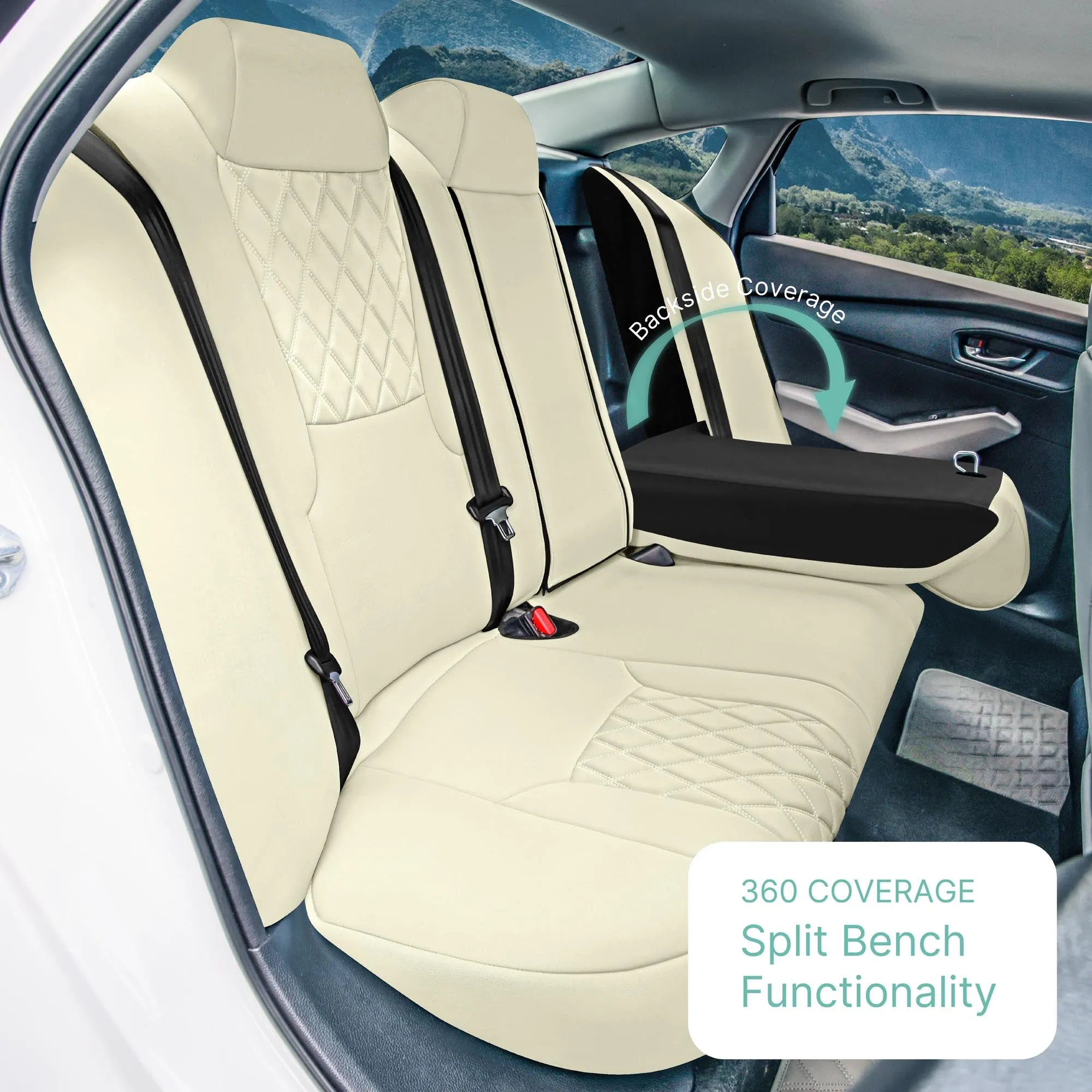 Honda Accord Sport | Sport SE | E X | EX-L | Touring 2023-2024 - Rear Set Seat Covers (Split Bench) - Solid Beige Ultraflex Neoprene