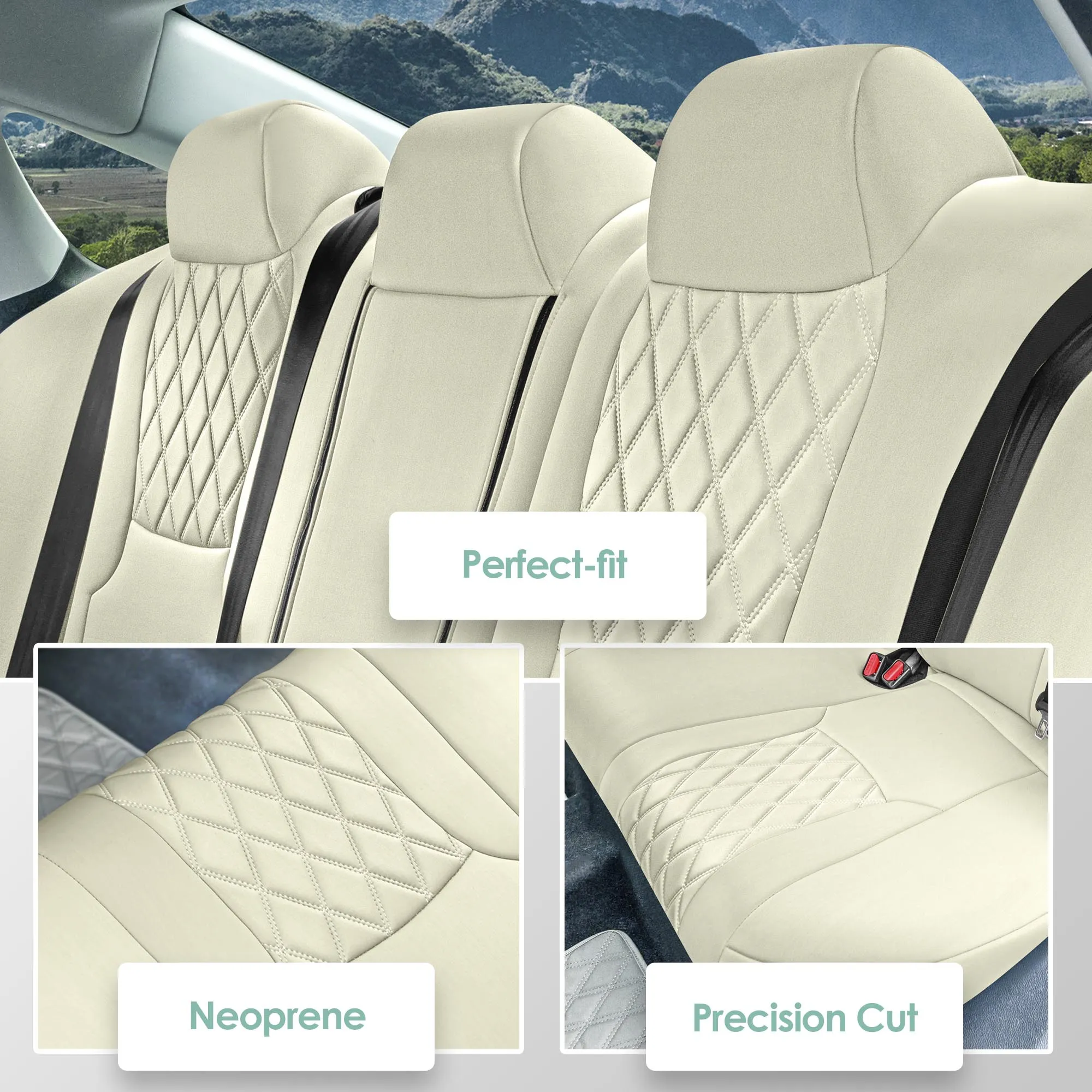 Honda Accord Sport | Sport SE | E X | EX-L | Touring 2023-2024 - Rear Set Seat Covers (Split Bench) - Solid Beige Ultraflex Neoprene