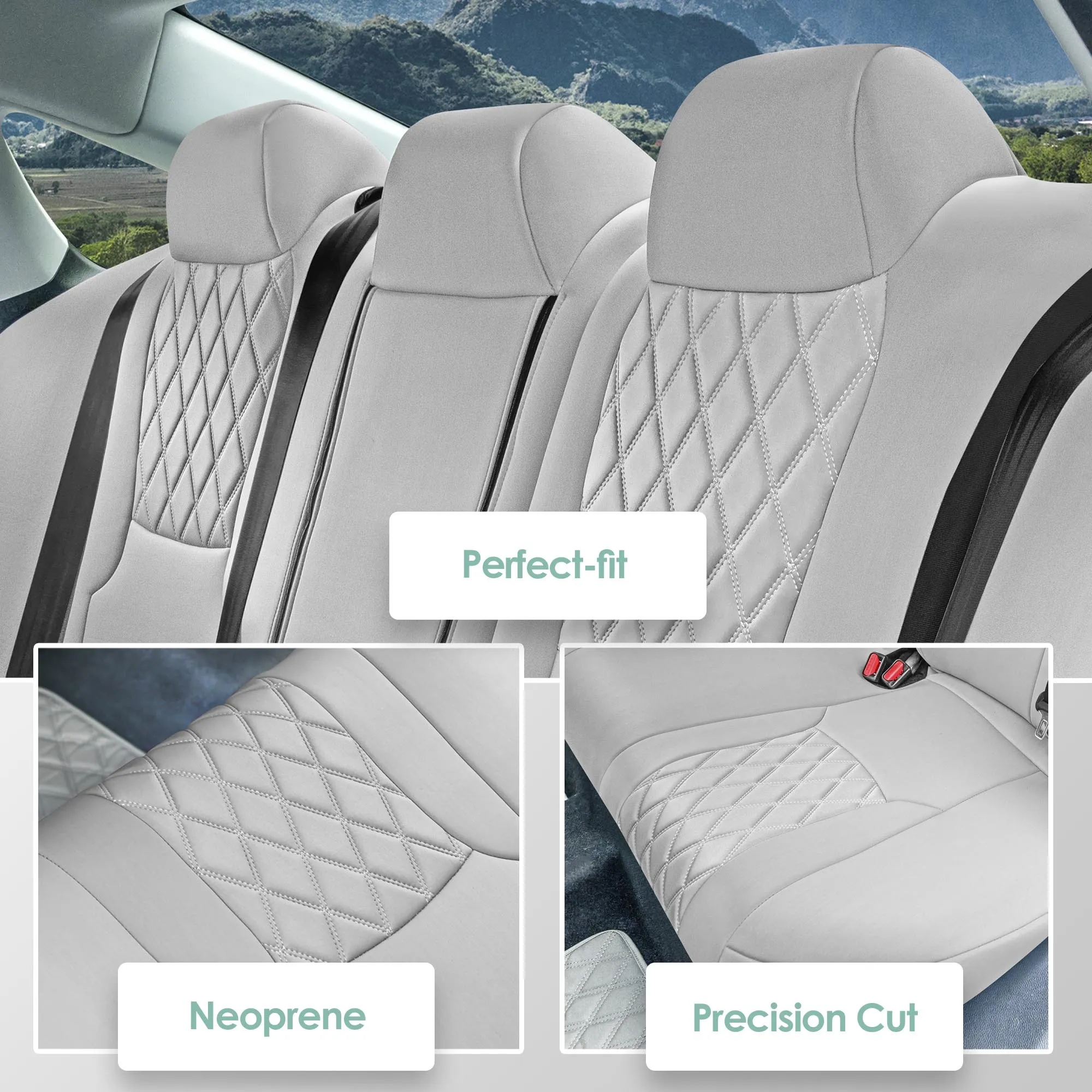 Honda Accord Sport | Sport SE | E X | EX-L | Touring 2023-2024 - Rear Set Seat Covers (Split Bench) - Solid Gray Ultraflex Neoprene