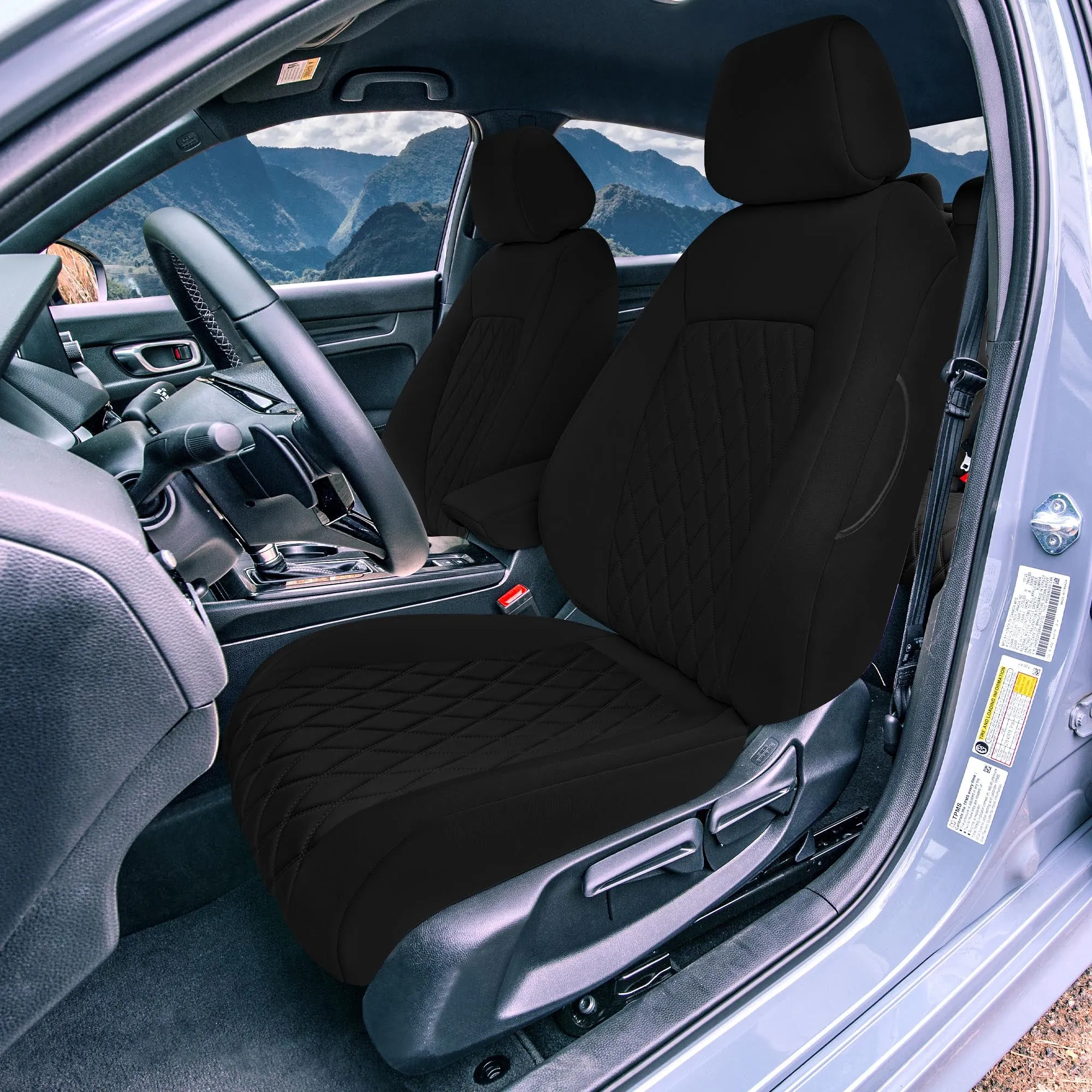 Honda Civic 2016 - 2025 Front Set Seat Covers - Black Ultraflex Neoprene