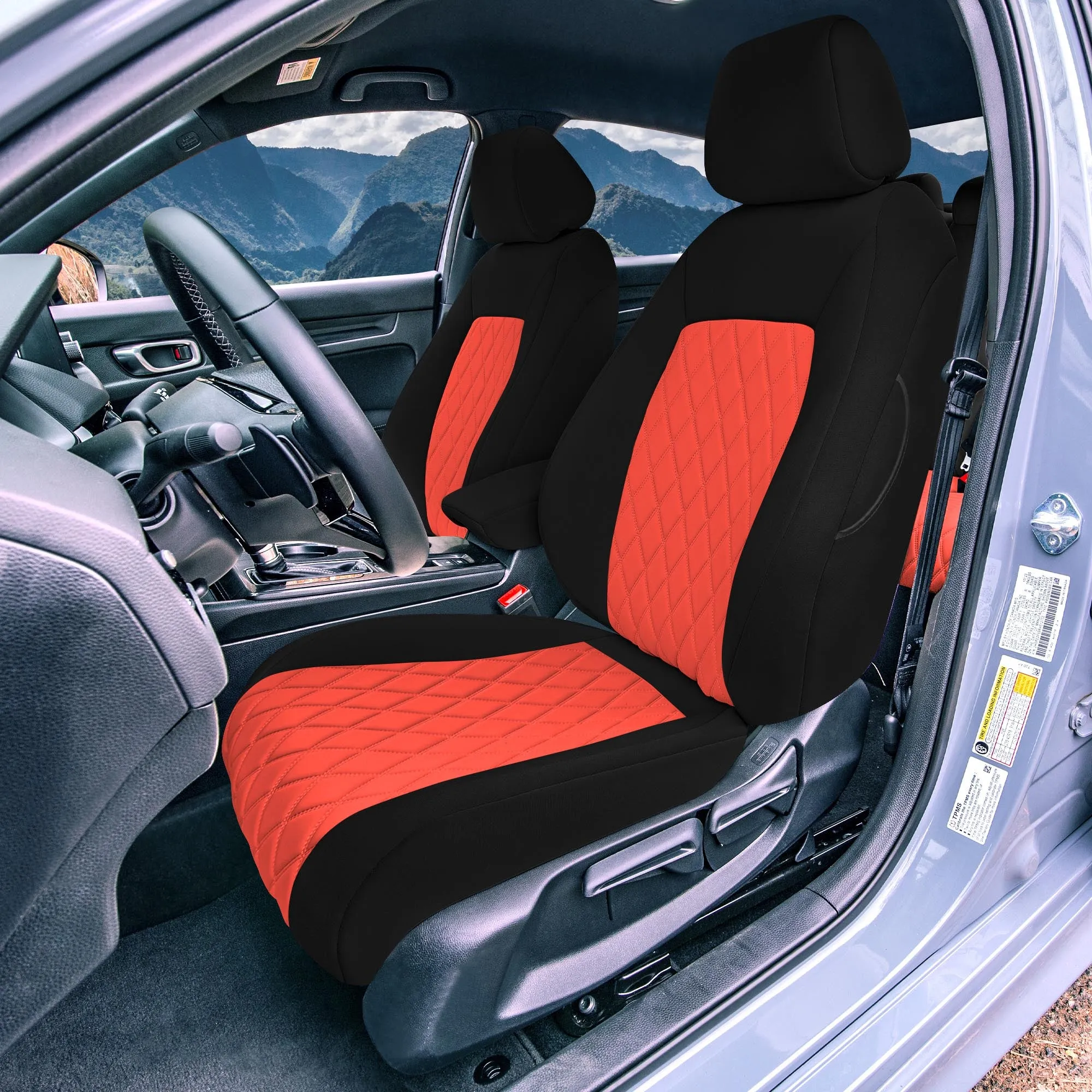 Honda Civic 2016 - 2025 Sedan Full Set Seat Covers (Solid Rear) - Red Ultraflex Neoprene