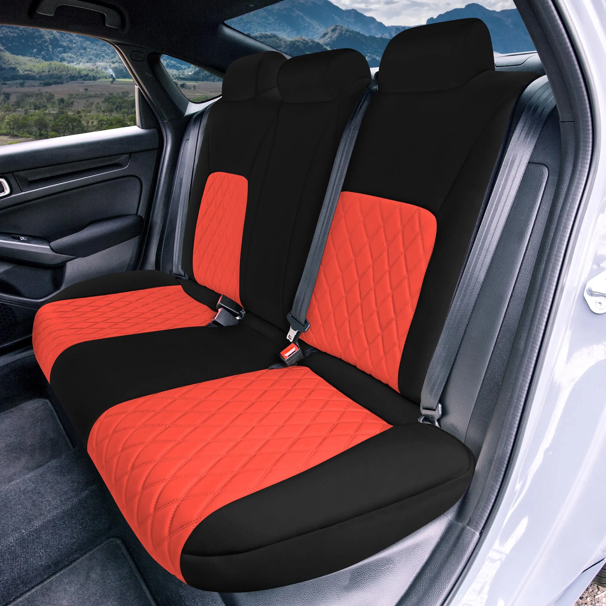 Honda Civic 2016 - 2025 Sedan Full Set Seat Covers (Solid Rear) - Red Ultraflex Neoprene