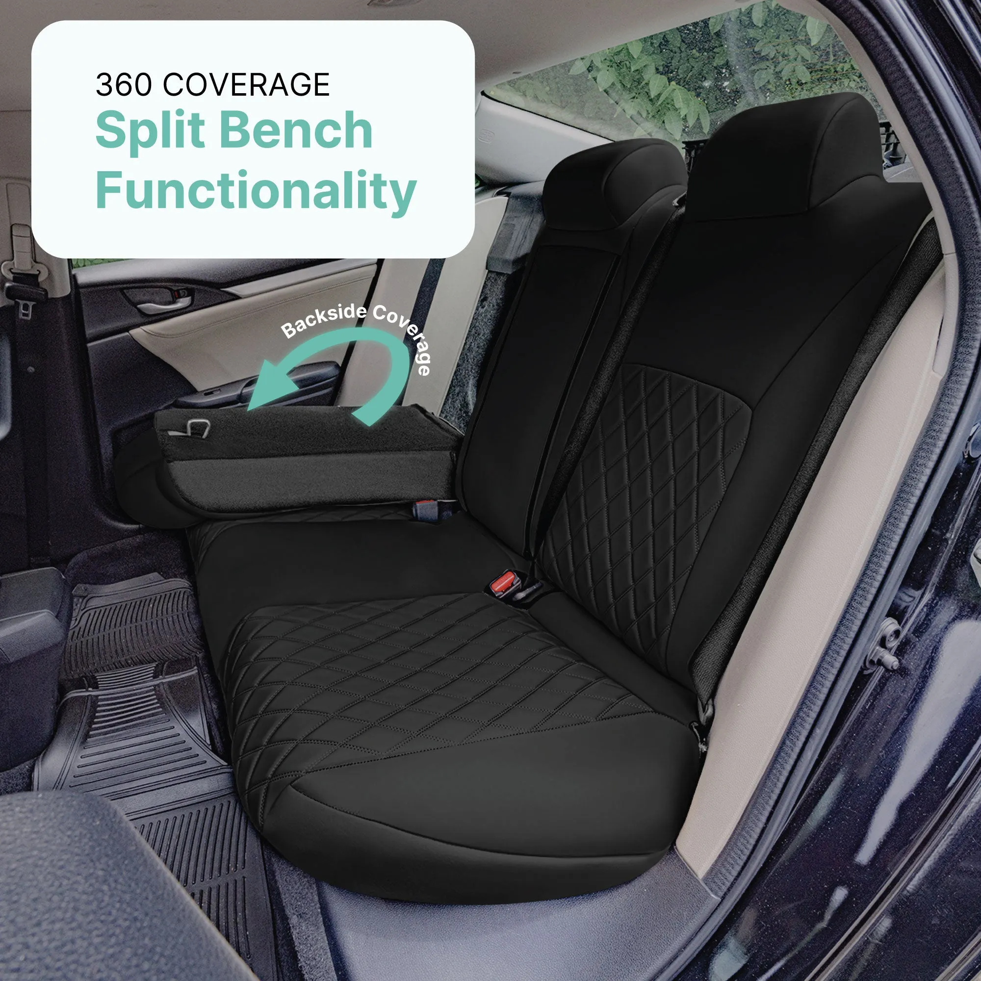 Honda Civic 2016 - 2025 Sedan Full Set Seat Covers (Split Rear) - Black Ultraflex Neoprene