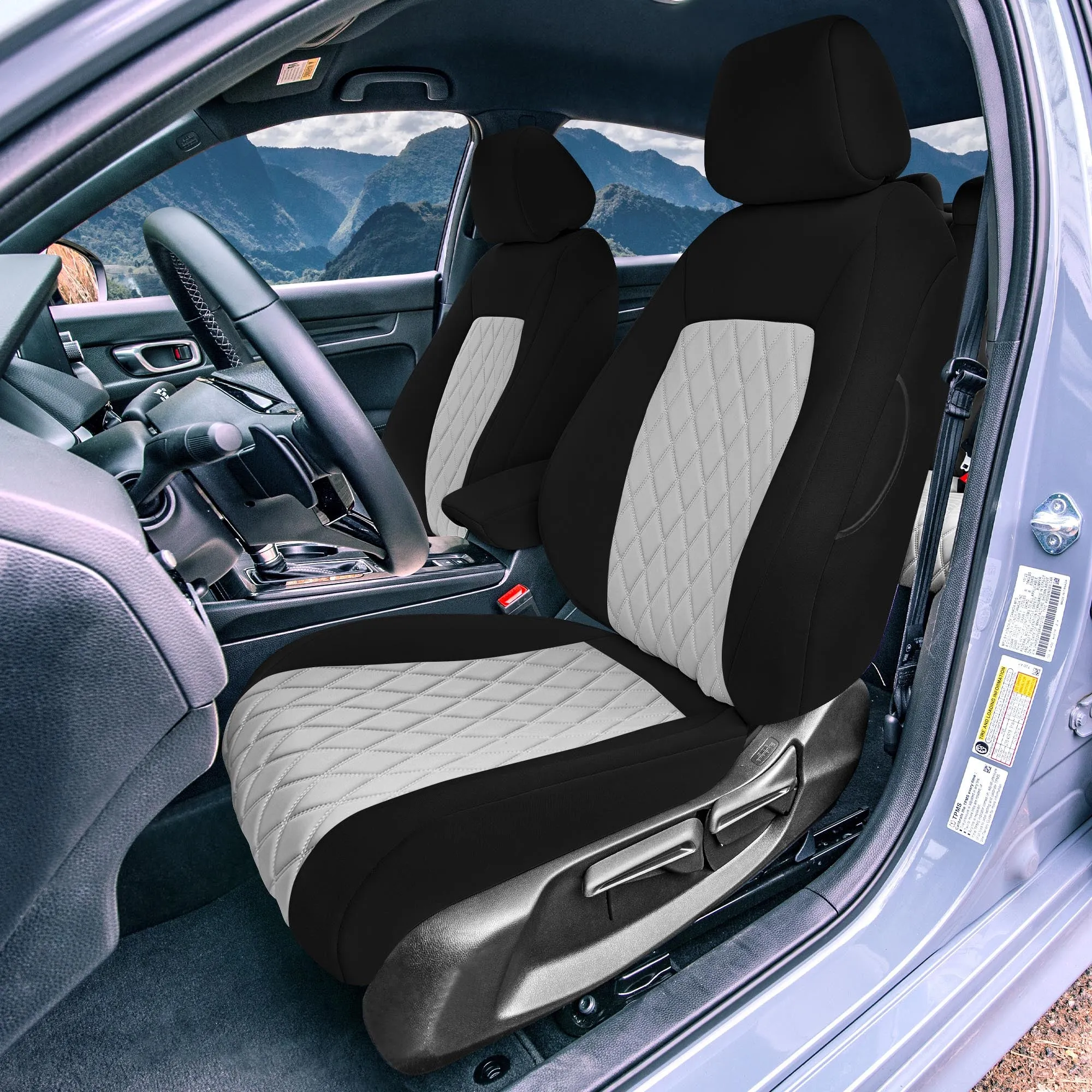 Honda Civic 2016 - 2025 Sedan Full Set Seat Covers (Split Rear) - Gray Ultraflex Neoprene