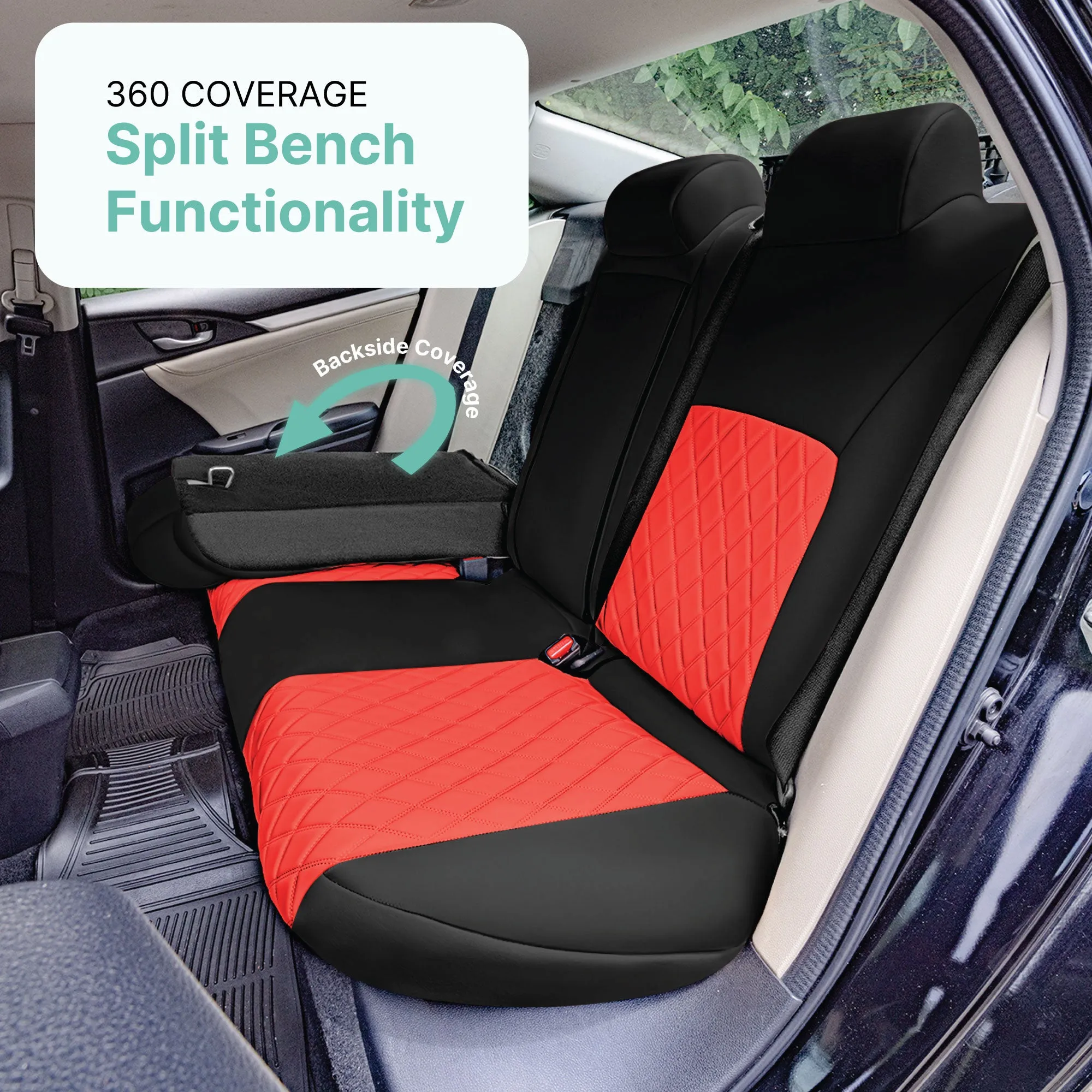 Honda Civic 2016 - 2025 Sedan Full Set Seat Covers (Split Rear) - Red Ultraflex Neoprene