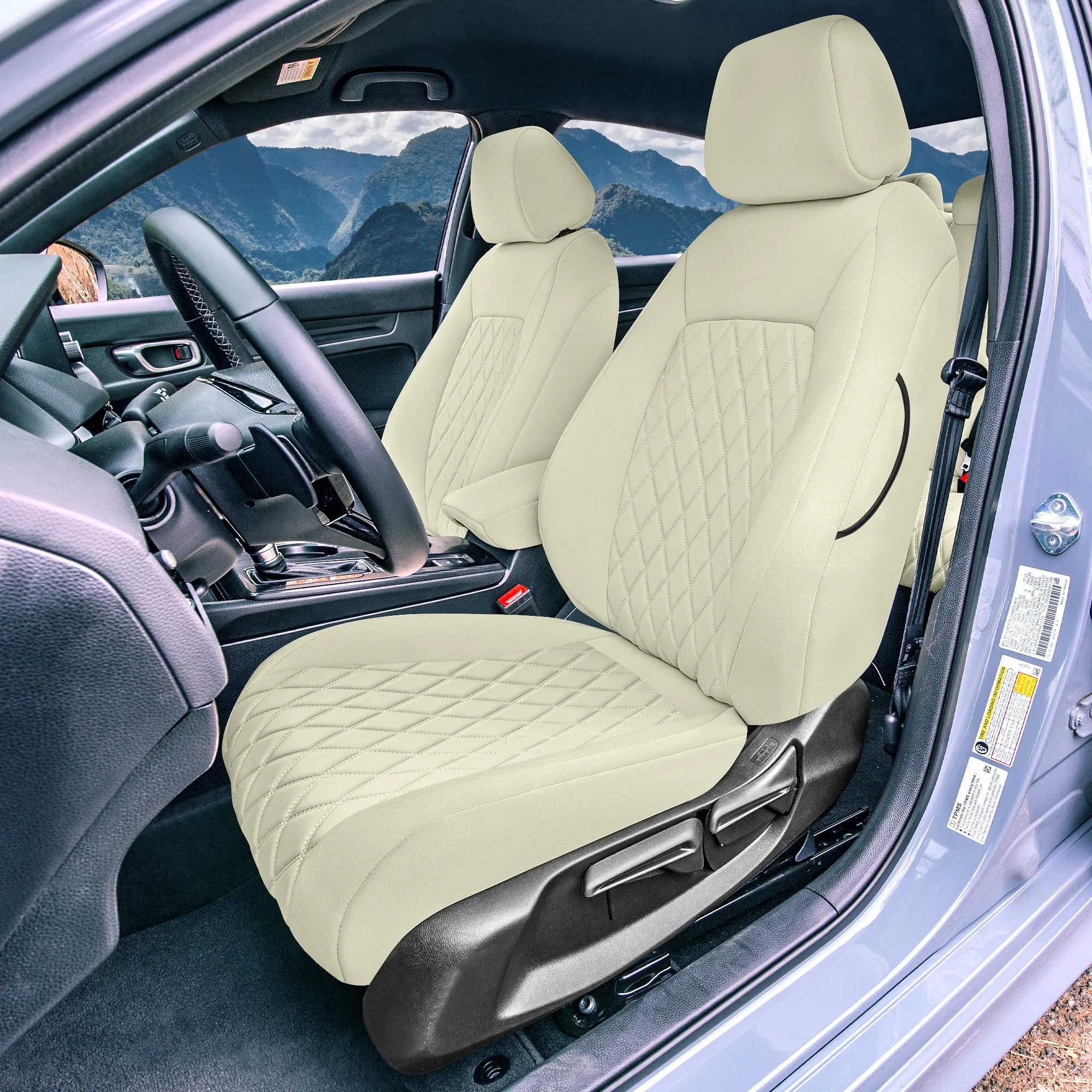Honda Civic 2016 - 2025 Sedan Full Set Seat Covers (Split Rear) - Solid Beige Ultraflex Neoprene