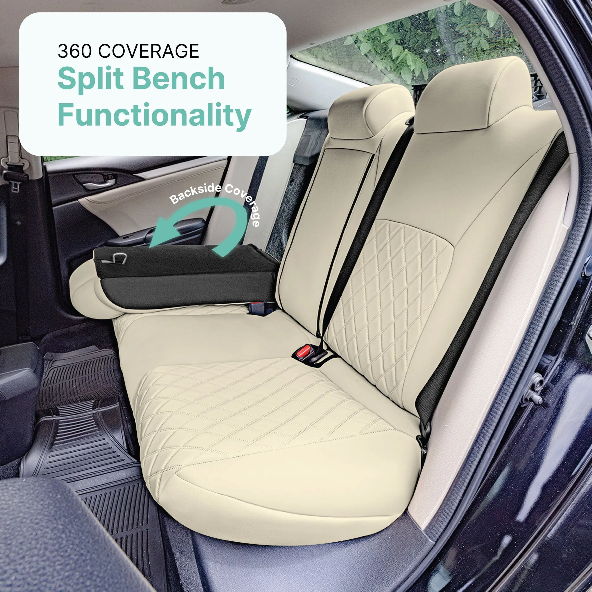 Honda Civic 2016 - 2025 Sedan Full Set Seat Covers (Split Rear) - Solid Beige Ultraflex Neoprene