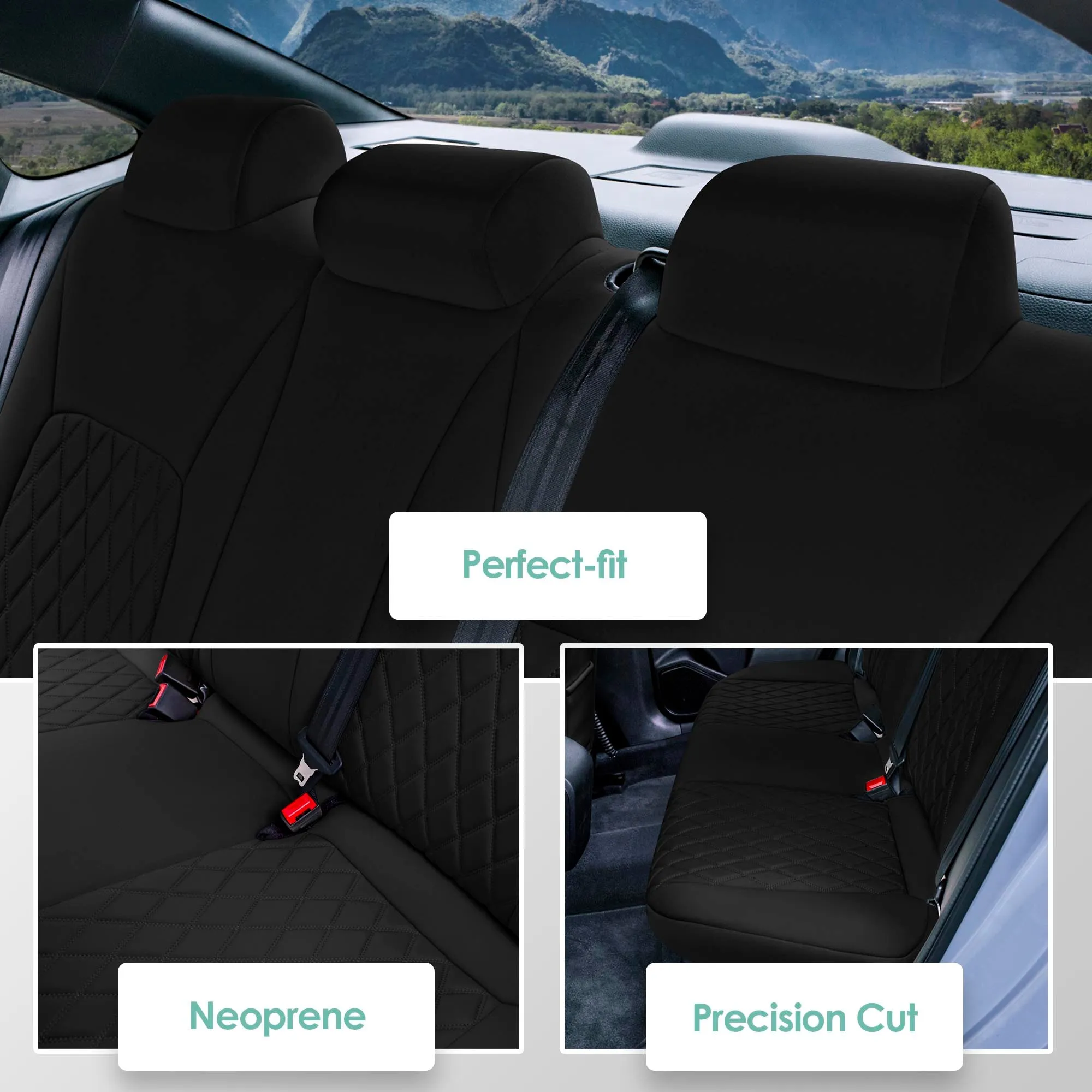 Honda Civic 2016 - 2025 Sedan Solid Rear Set Seat Covers - Black Ultraflex Neoprene