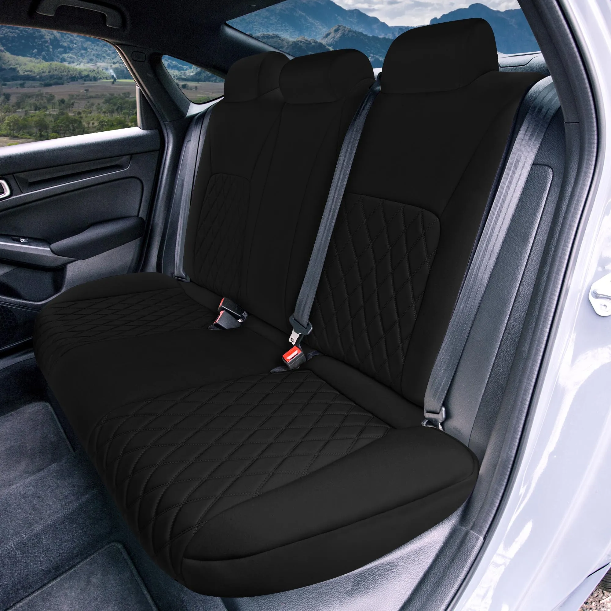 Honda Civic 2016 - 2025 Sedan Solid Rear Set Seat Covers - Black Ultraflex Neoprene