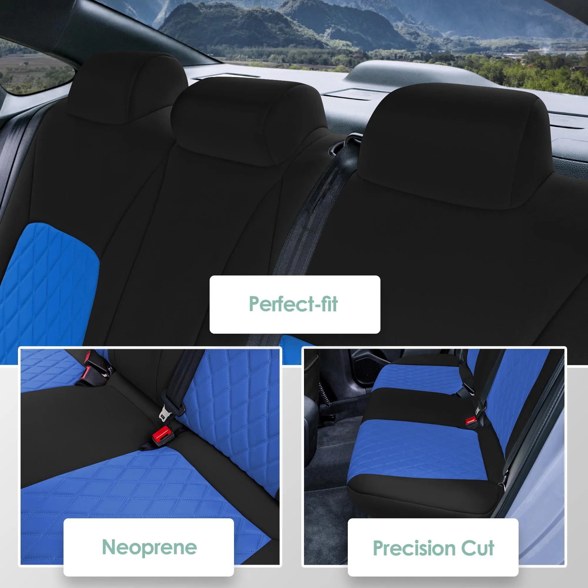 Honda Civic 2016 - 2025 Sedan Solid Rear Set Seat Covers - Blue Ultraflex Neoprene
