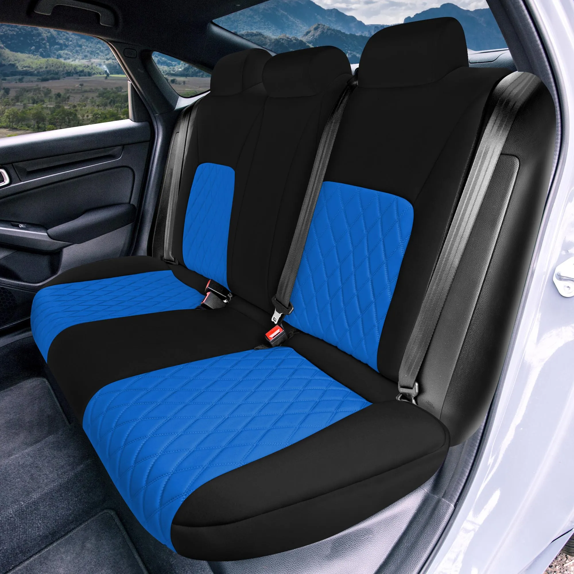 Honda Civic 2016 - 2025 Sedan Solid Rear Set Seat Covers - Blue Ultraflex Neoprene