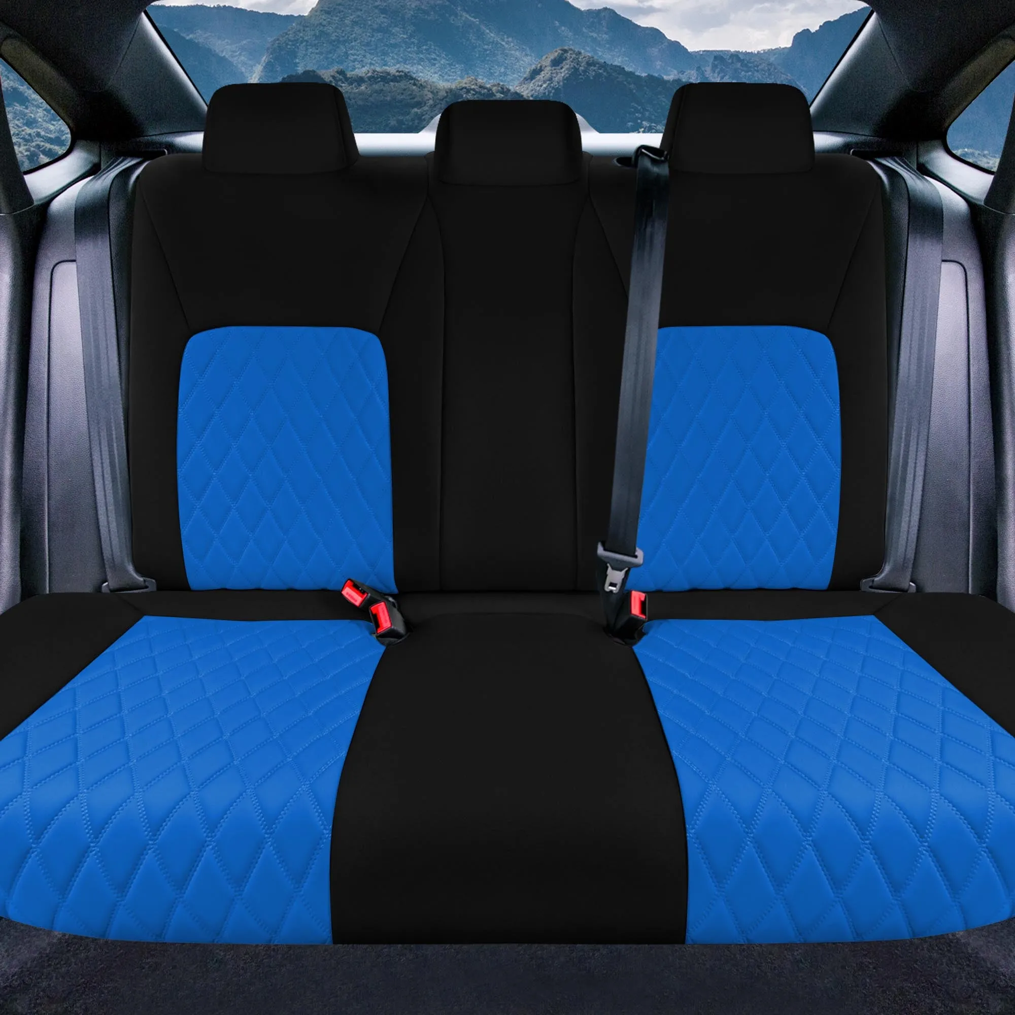 Honda Civic 2016 - 2025 Sedan Solid Rear Set Seat Covers - Blue Ultraflex Neoprene