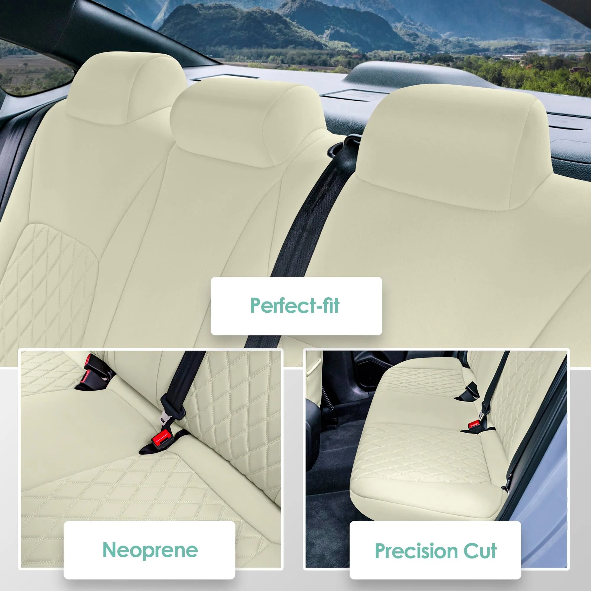 Honda Civic 2016 - 2025 Sedan Solid Rear Set Seat Covers - Solid Beige Ultraflex Neoprene