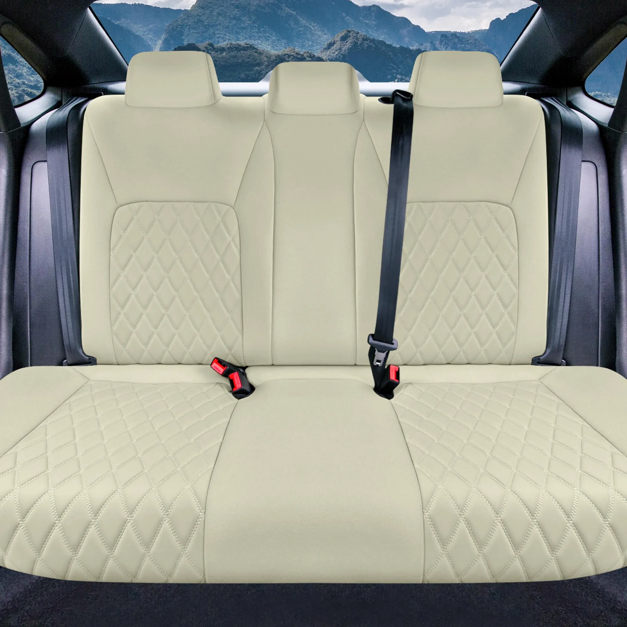 Honda Civic 2016 - 2025 Sedan Solid Rear Set Seat Covers - Solid Beige Ultraflex Neoprene