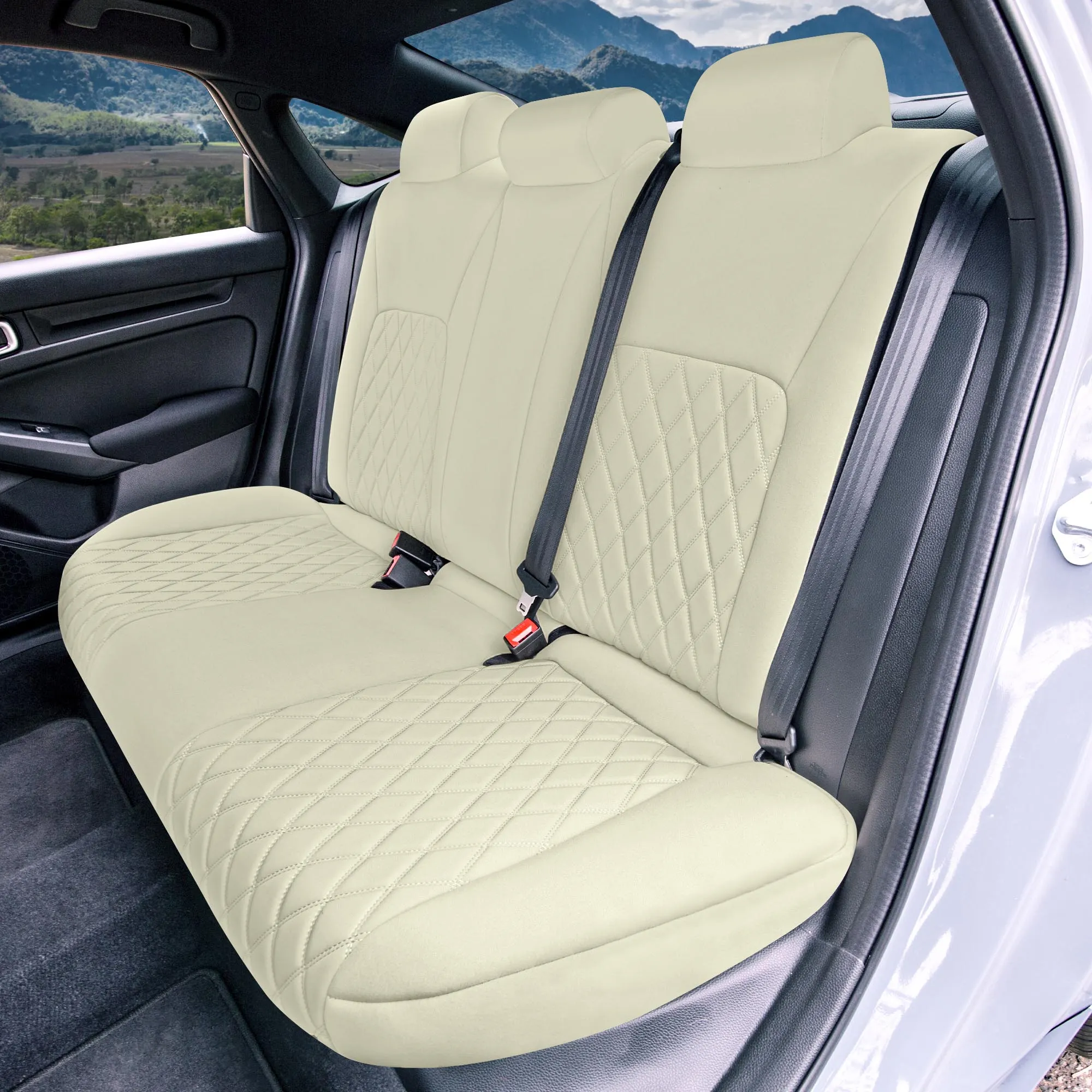 Honda Civic 2016 - 2025 Sedan Solid Rear Set Seat Covers - Solid Beige Ultraflex Neoprene