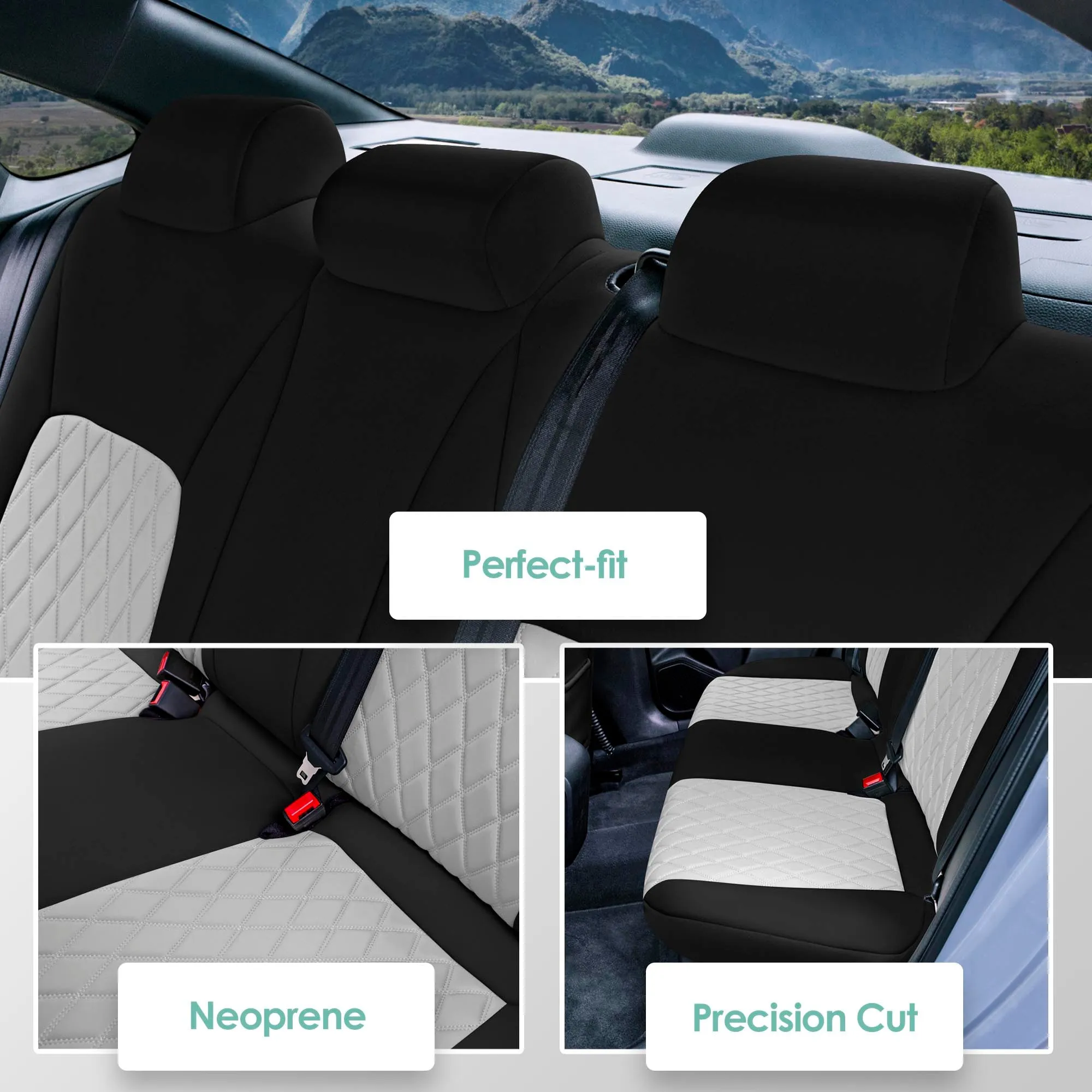 Honda Civic 2016 - 2025 Sedan Split Rear Set Seat Covers - Gray Ultraflex Neoprene
