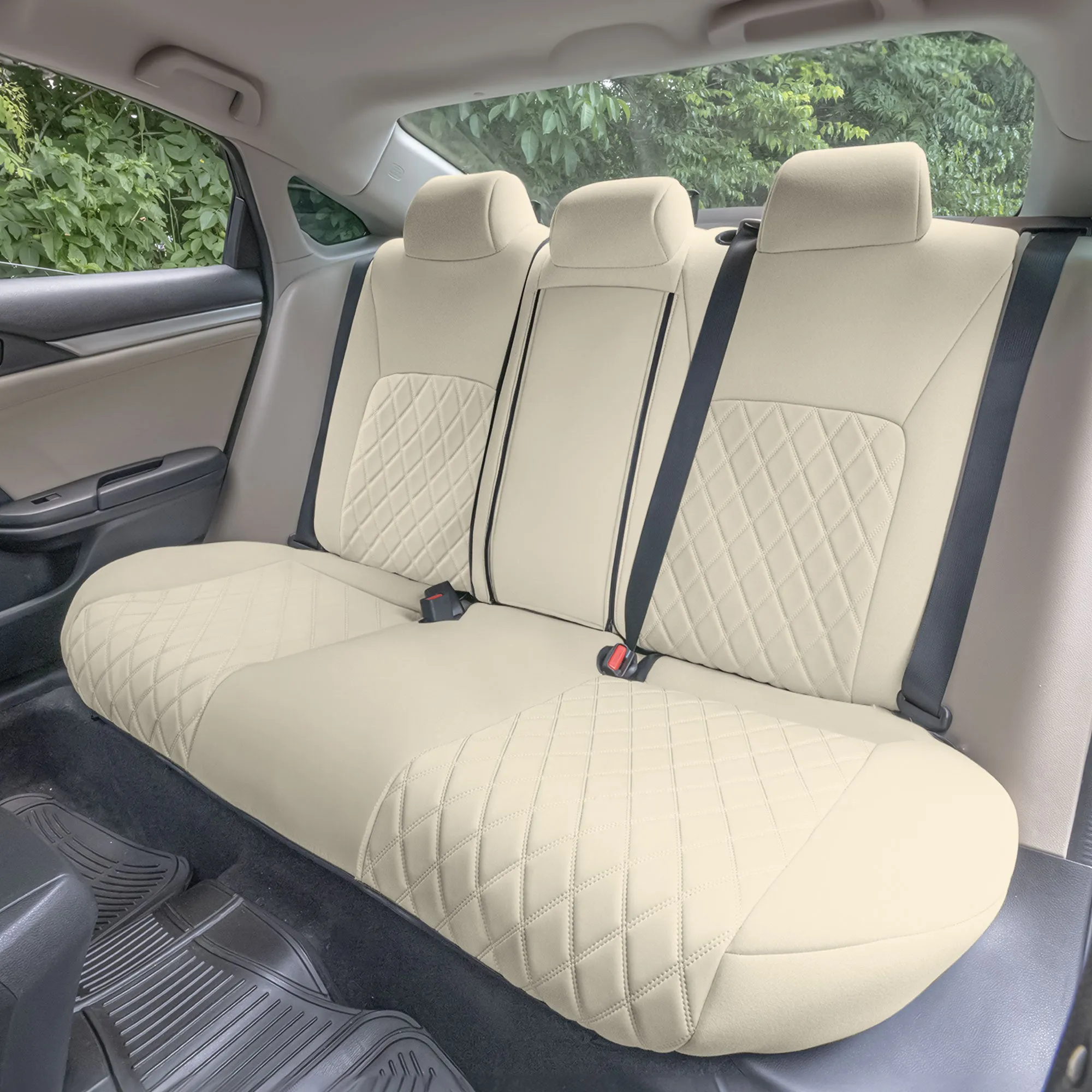 Honda Civic 2016 - 2025 Sedan Split Rear Set Seat Covers - Solid Beige Ultraflex Neoprene