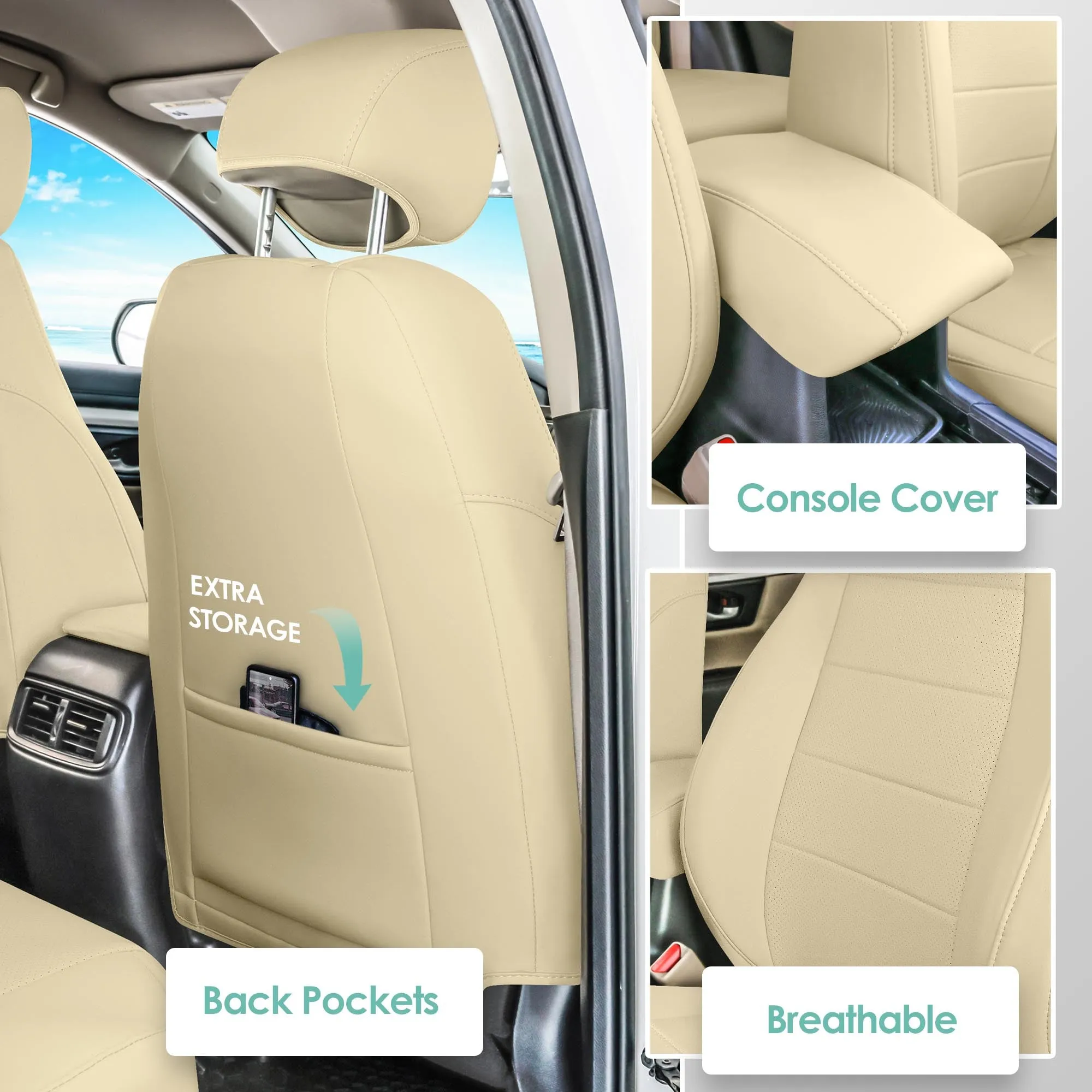 Honda CR-V 2017-2022 - Front Set Seat Covers -  Solid Beige Faux Leather