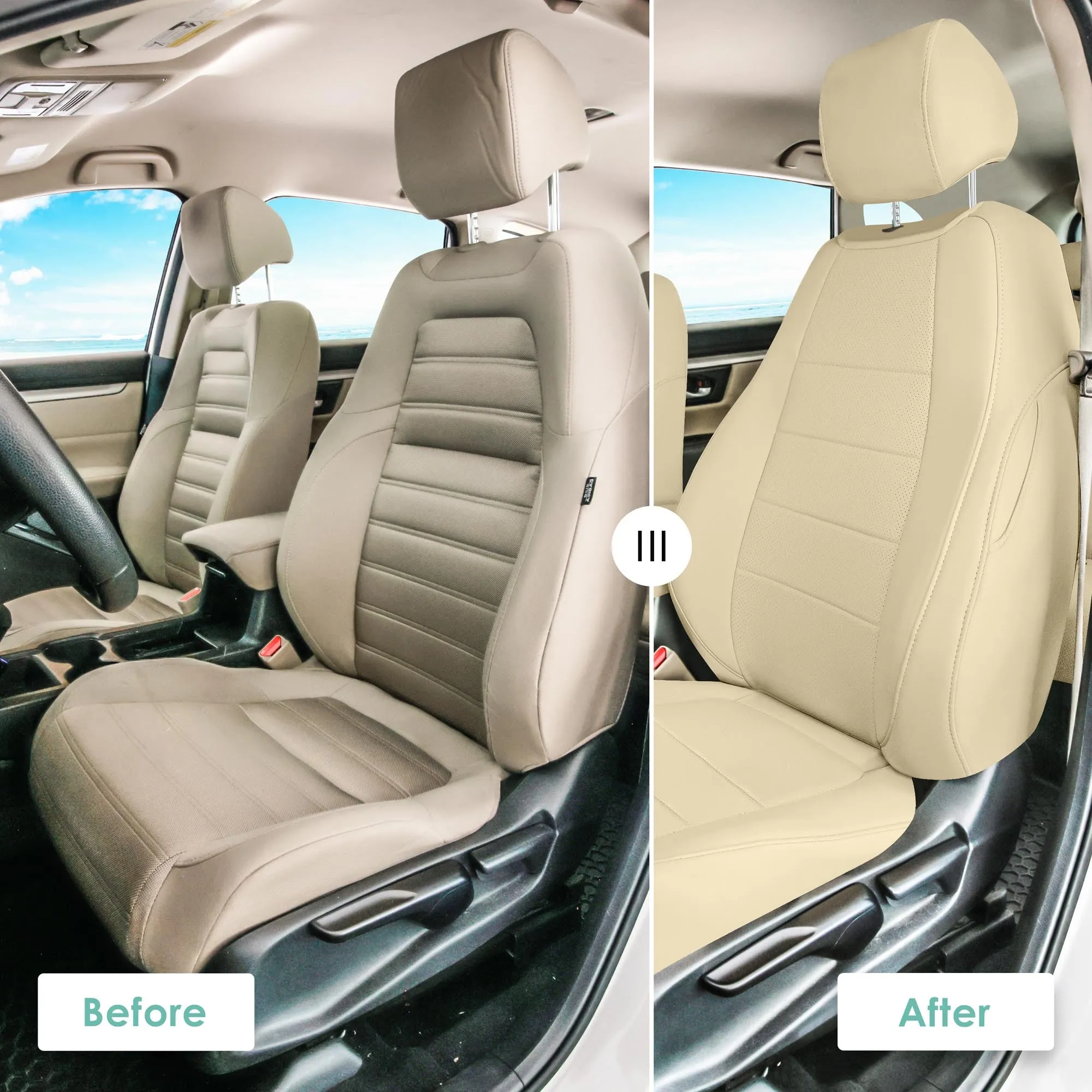 Honda CR-V 2017-2022 - Front Set Seat Covers -  Solid Beige Faux Leather