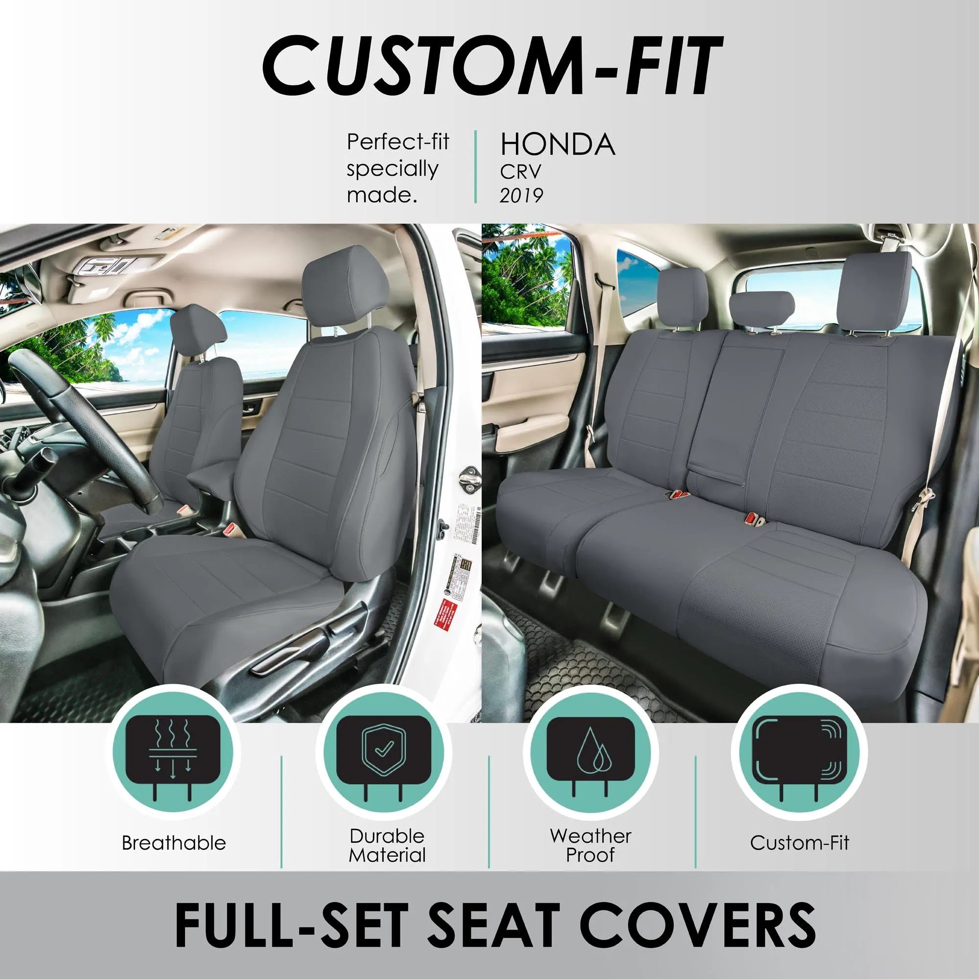 Honda CR-V 2017-2022 - Full Set Seat Covers - Gray Faux Leather