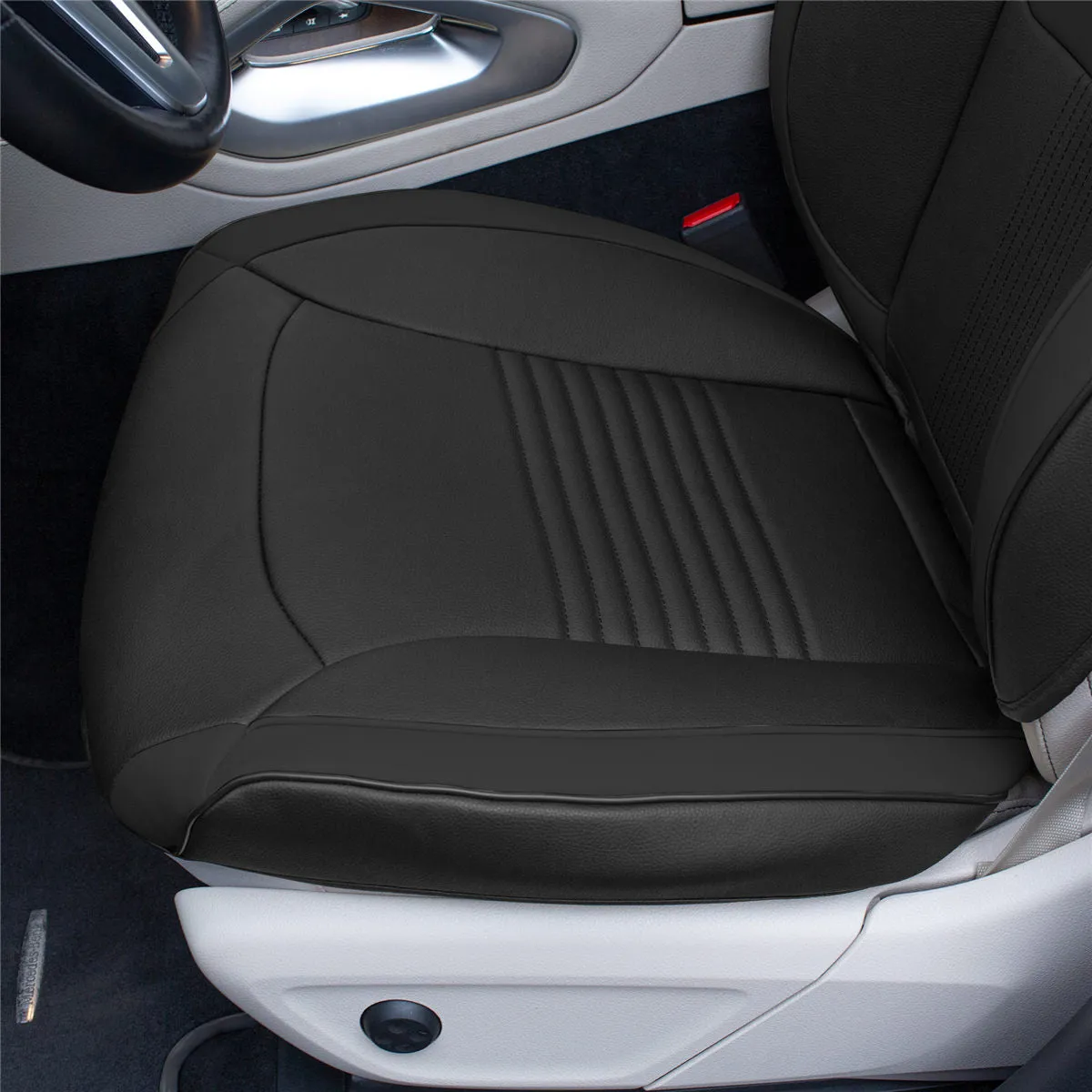 Hybrid70 Deluxe Faux Leather Car Seat Covers with Modern Pattern - Front Set Black