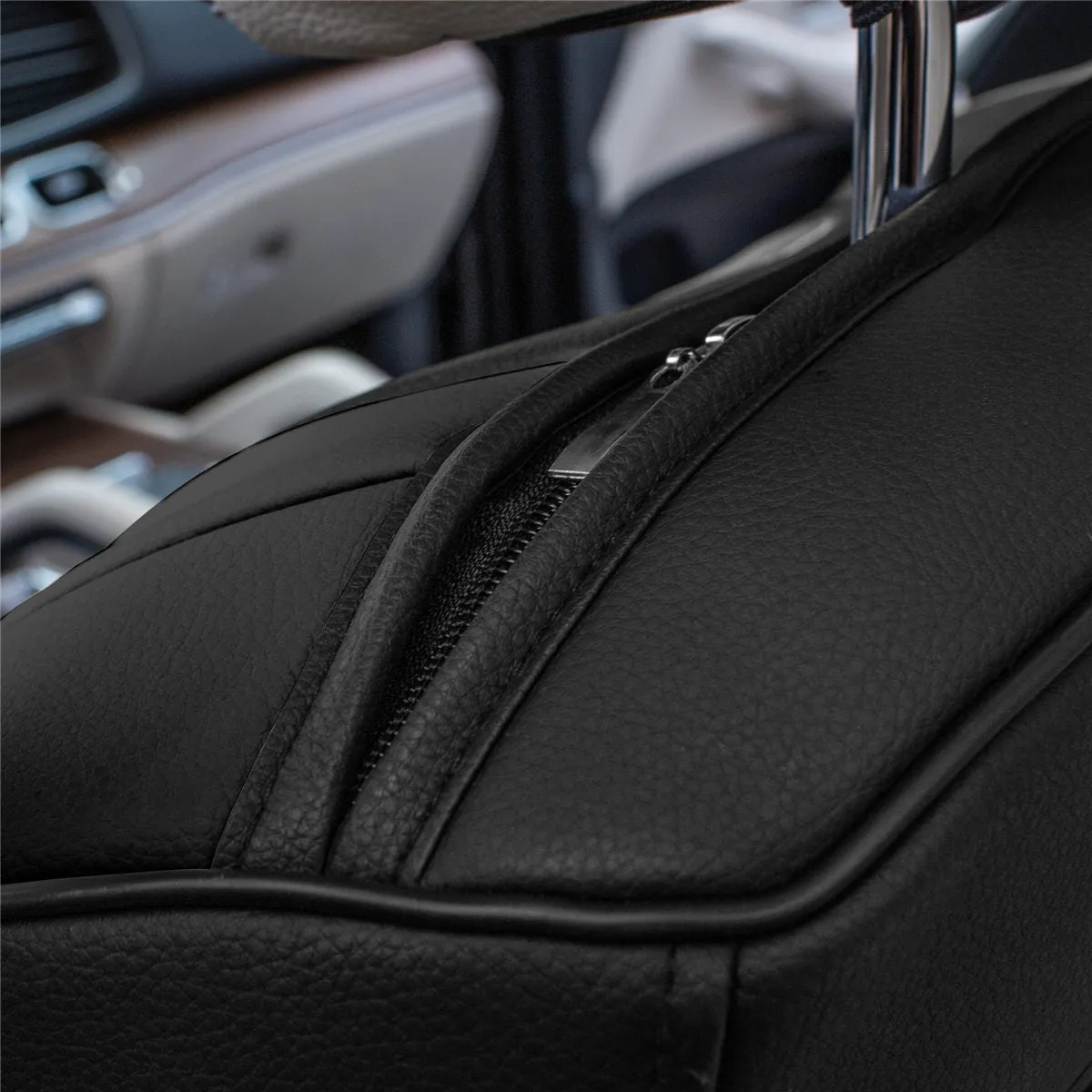 Hybrid70 Deluxe Faux Leather Car Seat Covers with Modern Pattern - Front Set Black