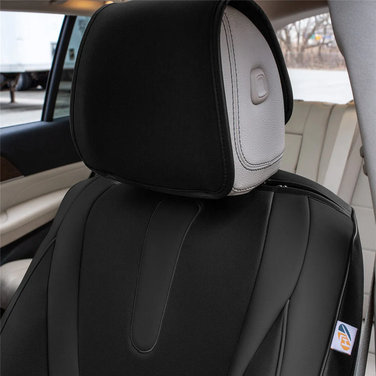 Hybrid70 Deluxe Faux Leather Car Seat Covers with Modern Pattern - Front Set Black