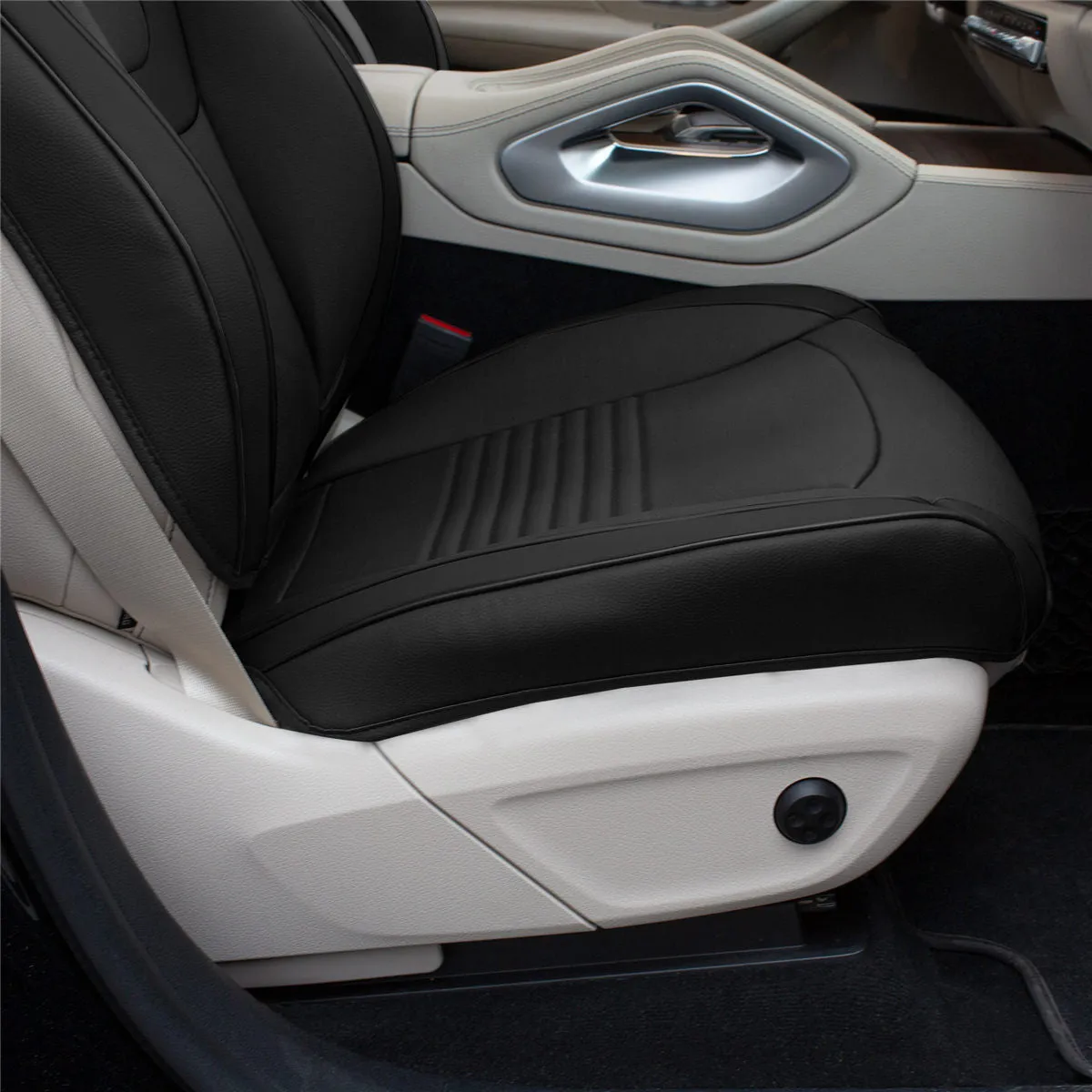 Hybrid70 Deluxe Faux Leather Car Seat Covers with Modern Pattern - Front Set Black