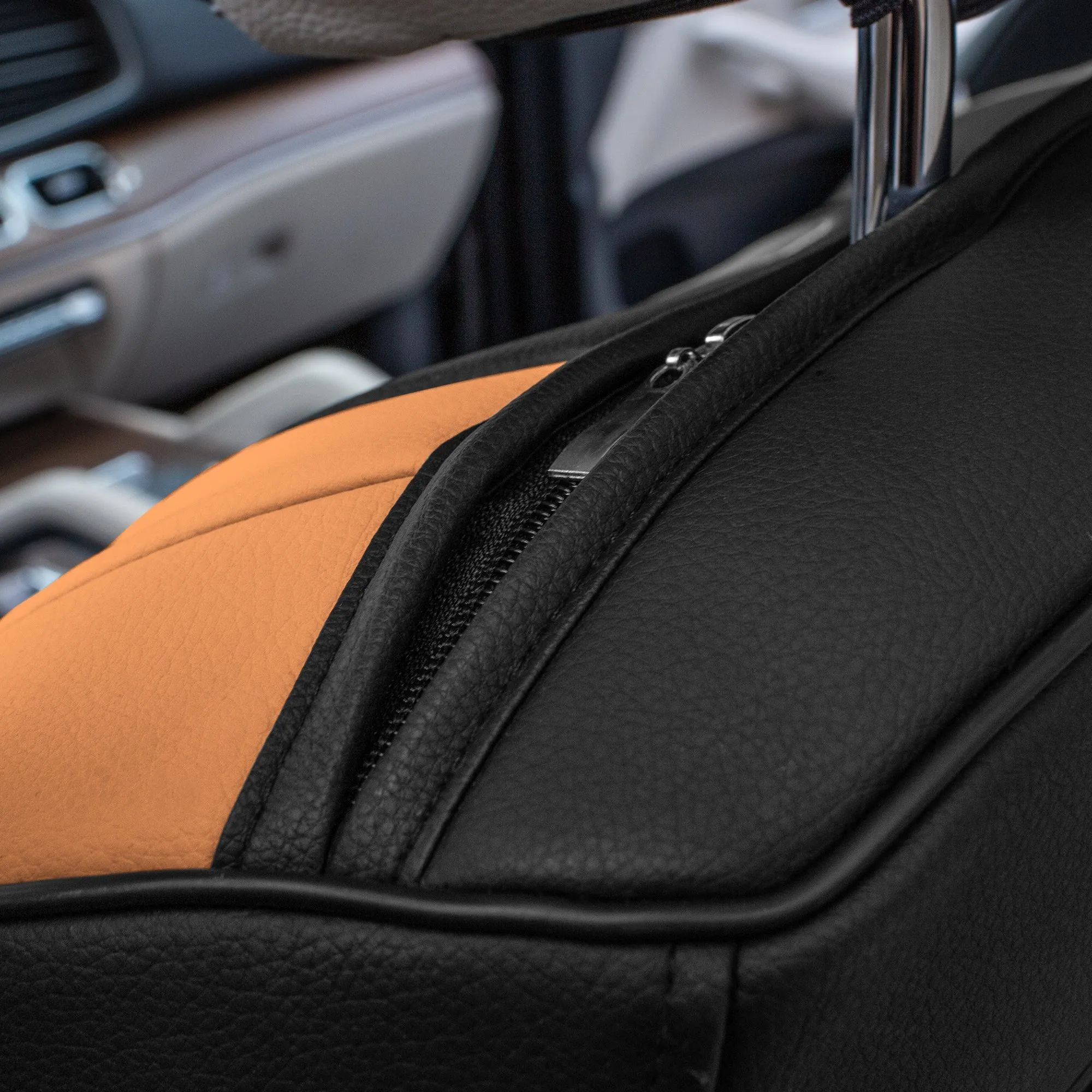 Hybrid70 Deluxe Faux Leather Car Seat Covers with Modern Pattern - Front Set Brown