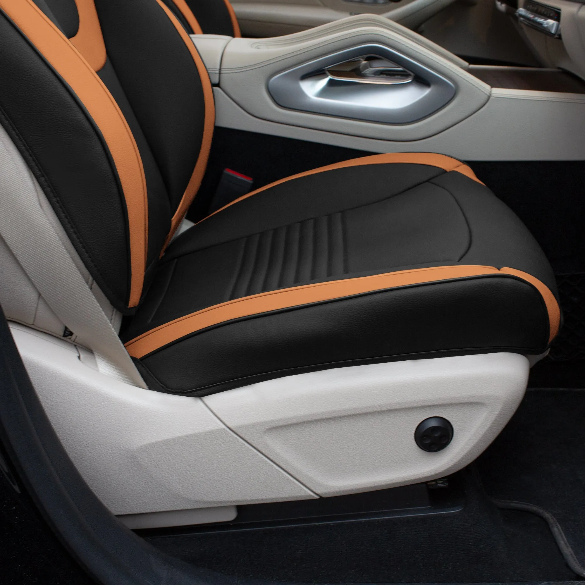 Hybrid70 Deluxe Faux Leather Car Seat Covers with Modern Pattern - Front Set Brown