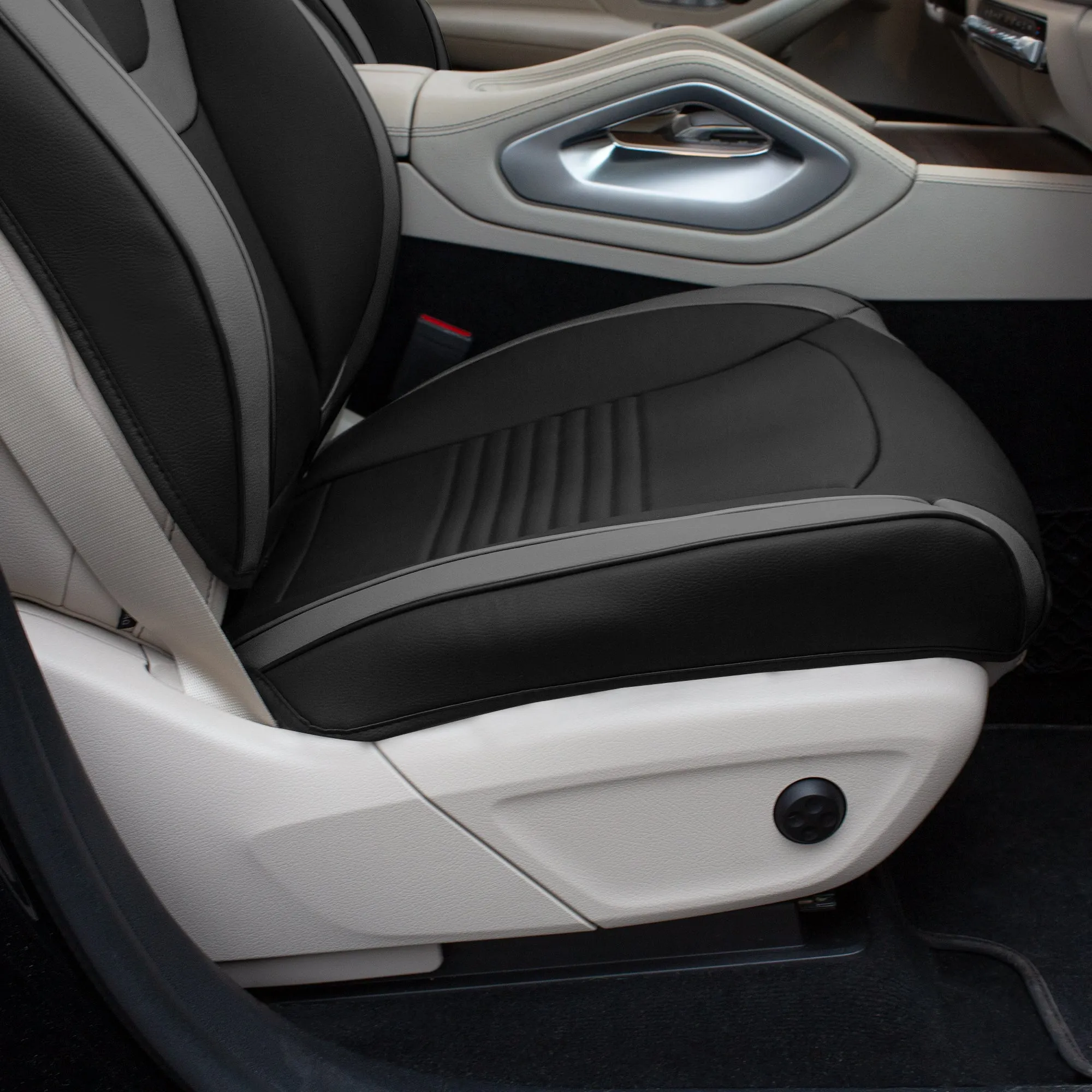 Hybrid70 Deluxe Faux Leather Car Seat Covers with Modern Pattern - Front Set Gray