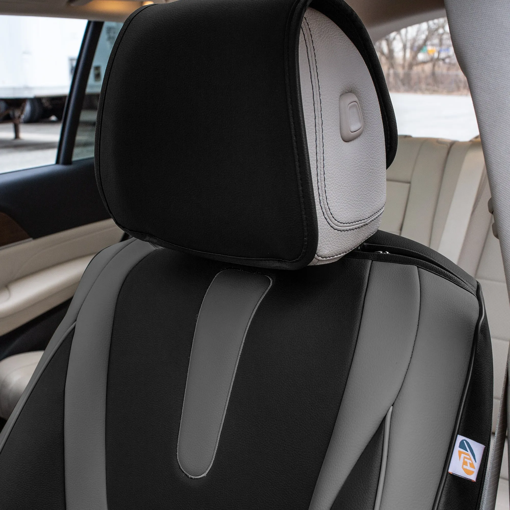 Hybrid70 Deluxe Faux Leather Car Seat Covers with Modern Pattern - Front Set Gray