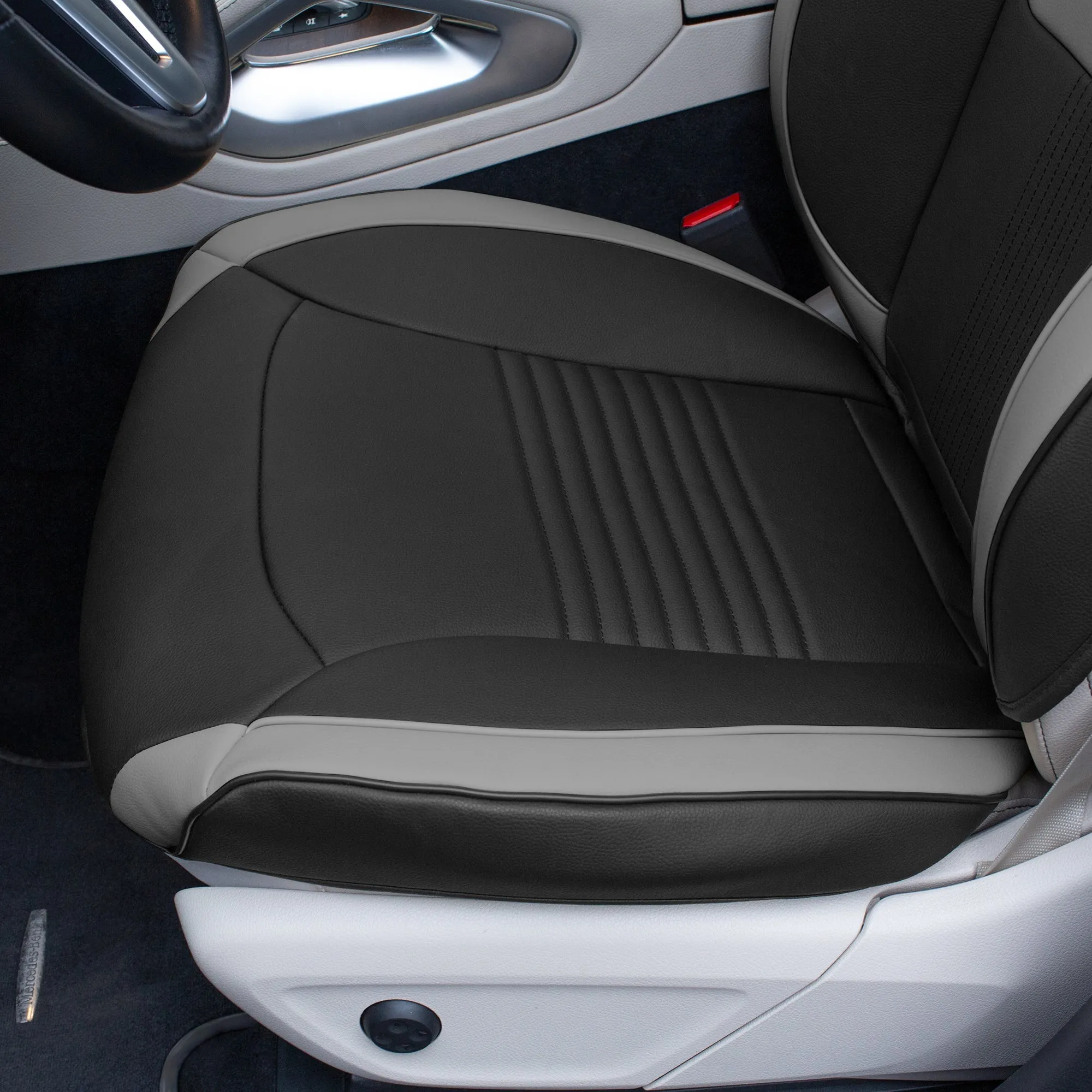 Hybrid70 Deluxe Faux Leather Car Seat Covers with Modern Pattern - Front Set Gray