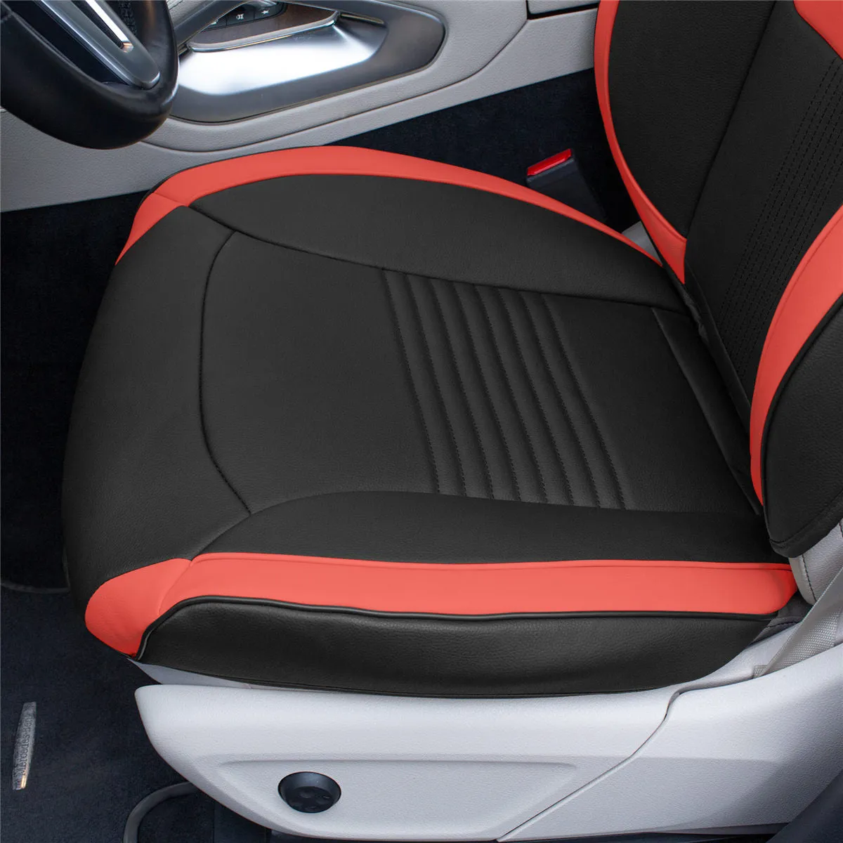 Hybrid70 Deluxe Faux Leather Car Seat Covers with Modern Pattern - Front Set Red