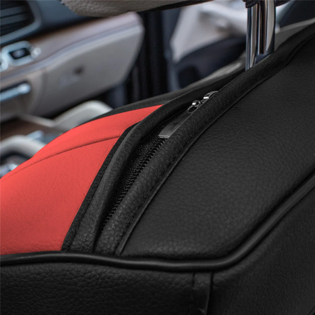 Hybrid70 Deluxe Faux Leather Car Seat Covers with Modern Pattern - Front Set Red