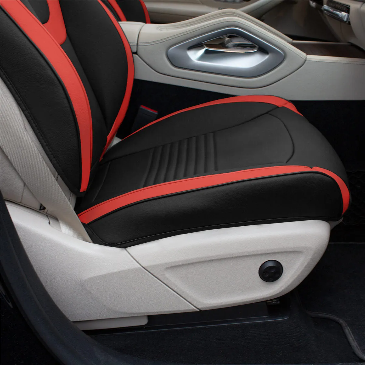 Hybrid70 Deluxe Faux Leather Car Seat Covers with Modern Pattern - Front Set Red