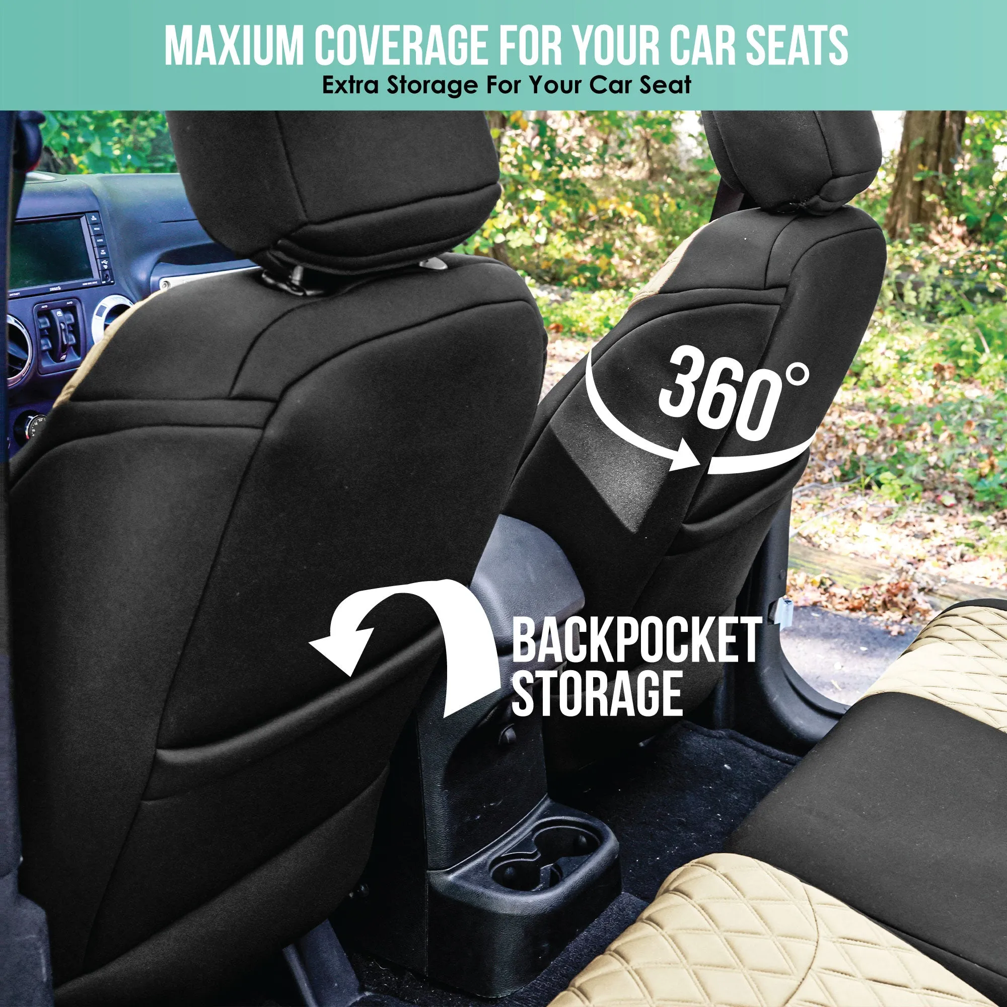 Jeep Wrangler JK 2 Door 2007-2017 -  Full Set Seat Covers - Beige Ultraflex Neoprene